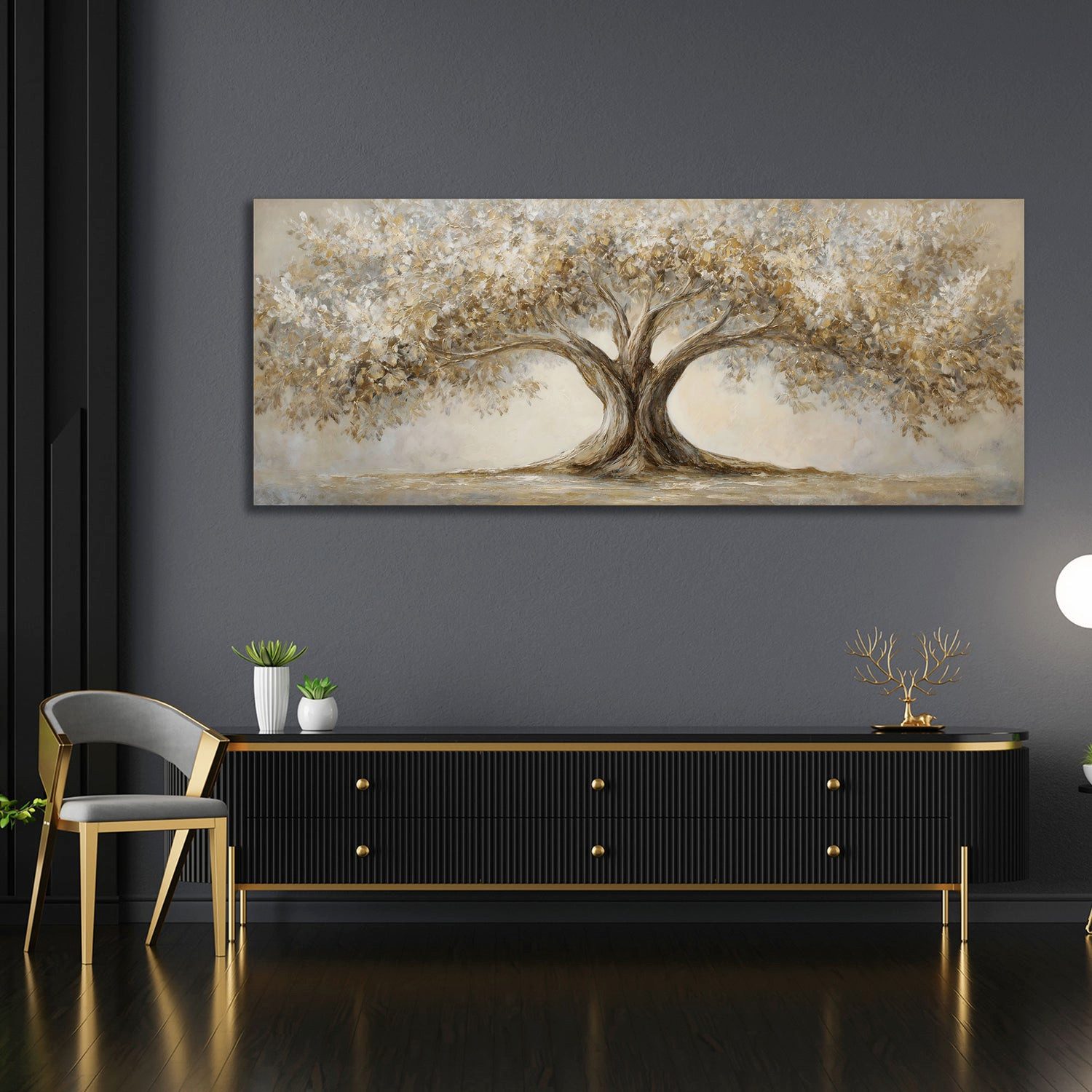 Artedinoi Leinwandbild Baum Landschaft goldene Blätter Leinwandbild Wandbild Kunstdruck XL Wa, Baum mit goldenem Laub – Bild 2 von 5