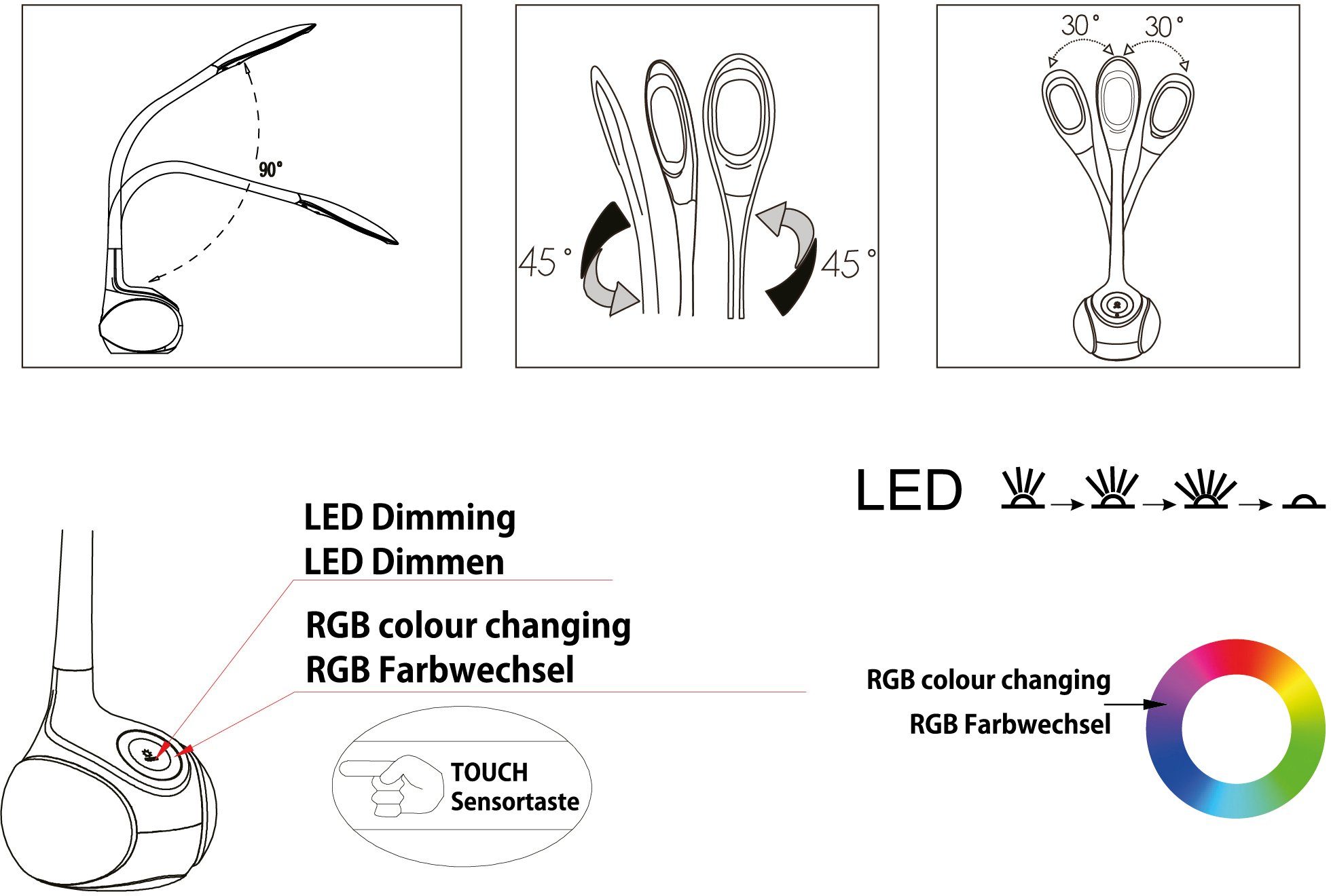 EGLO LED Tischleuchte fest Touch, Nachttischlampe Arcones, Tischleuchte Kinder mit integriert, Farbwechsler, Schreibtischlampe LED