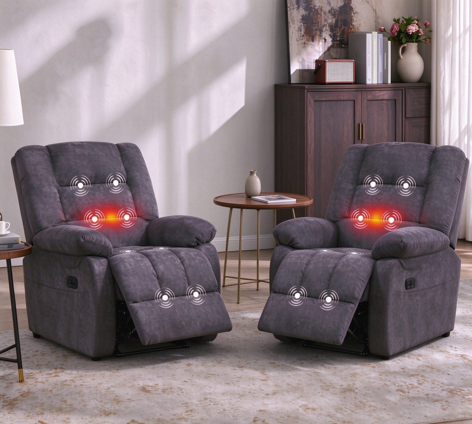 CANMOV Relaxsessel verstellbarer Massagesessel mit Liegefunktion und Wärmefunktion (2-St), Ergonomisch Lesesessel mit Seitentasche, 90°-160°
