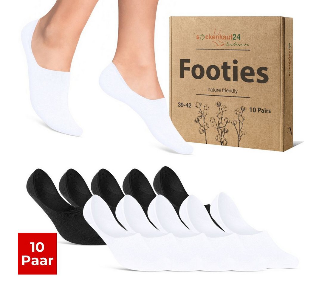 sockenkauf24 Füßlinge 10 Paar Füßlinge aus gekämmter Baumwolle Damen & Herren (Schwarz/Weiß, 43-46) Sneaker Socken ohne drückende Naht (Exclusive Line) - 70103T WP