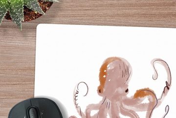 MuchoWow Gaming Mauspad Oktopus - Meer - Aquarell - Zeichnung (1-St), Mousepad mit Rutschfester Unterseite, Gaming, 40x40 cm, XXL, Großes