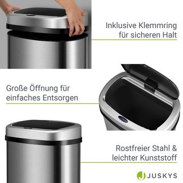 Juskys Mülleimer, 50 L, rostfrei, intelligenter Sensor, batteriebetrieben, geräuscharm
