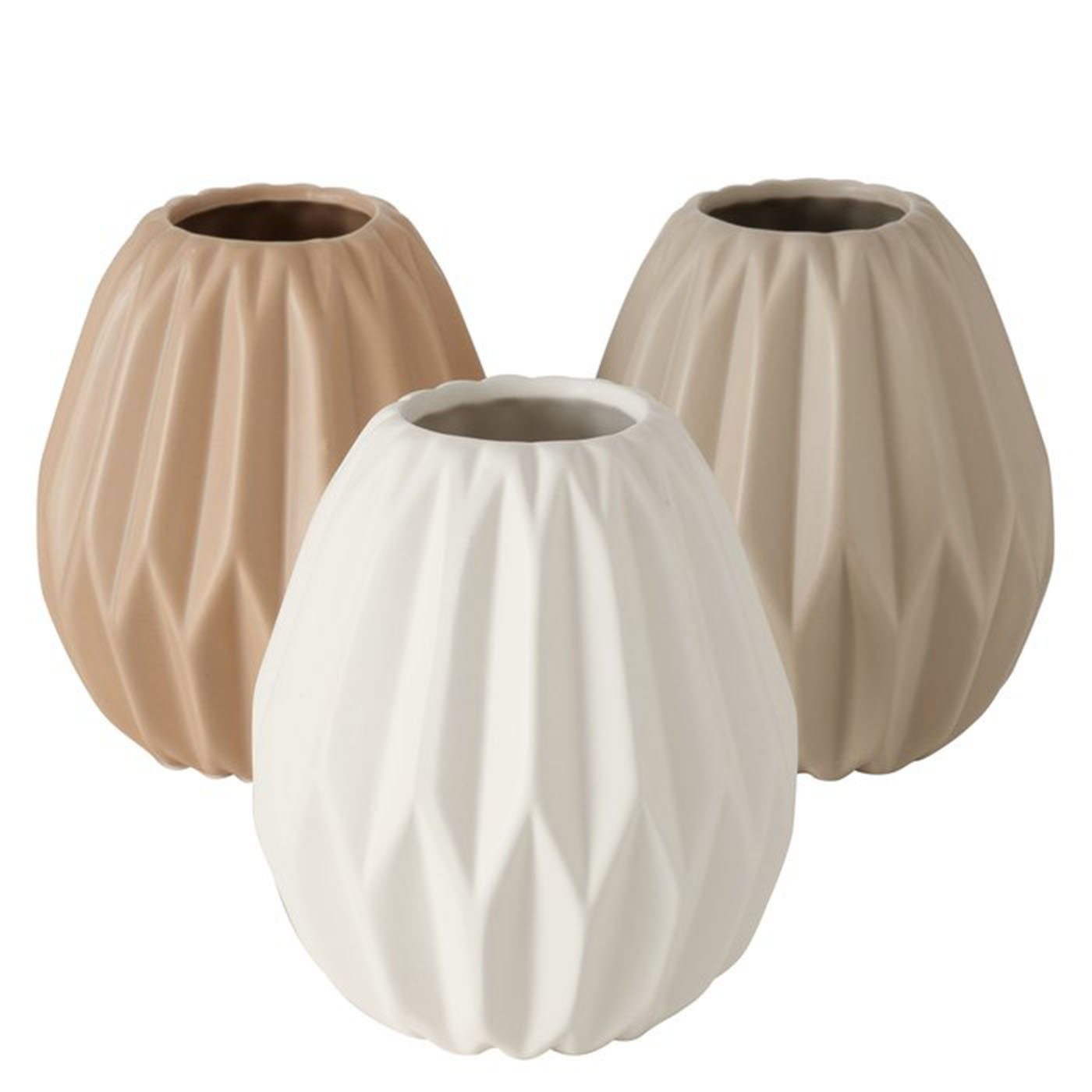 Tischvase Deko Vase 3er Set Gemometrisches Design aus Keramik Matt Beige&Weiß