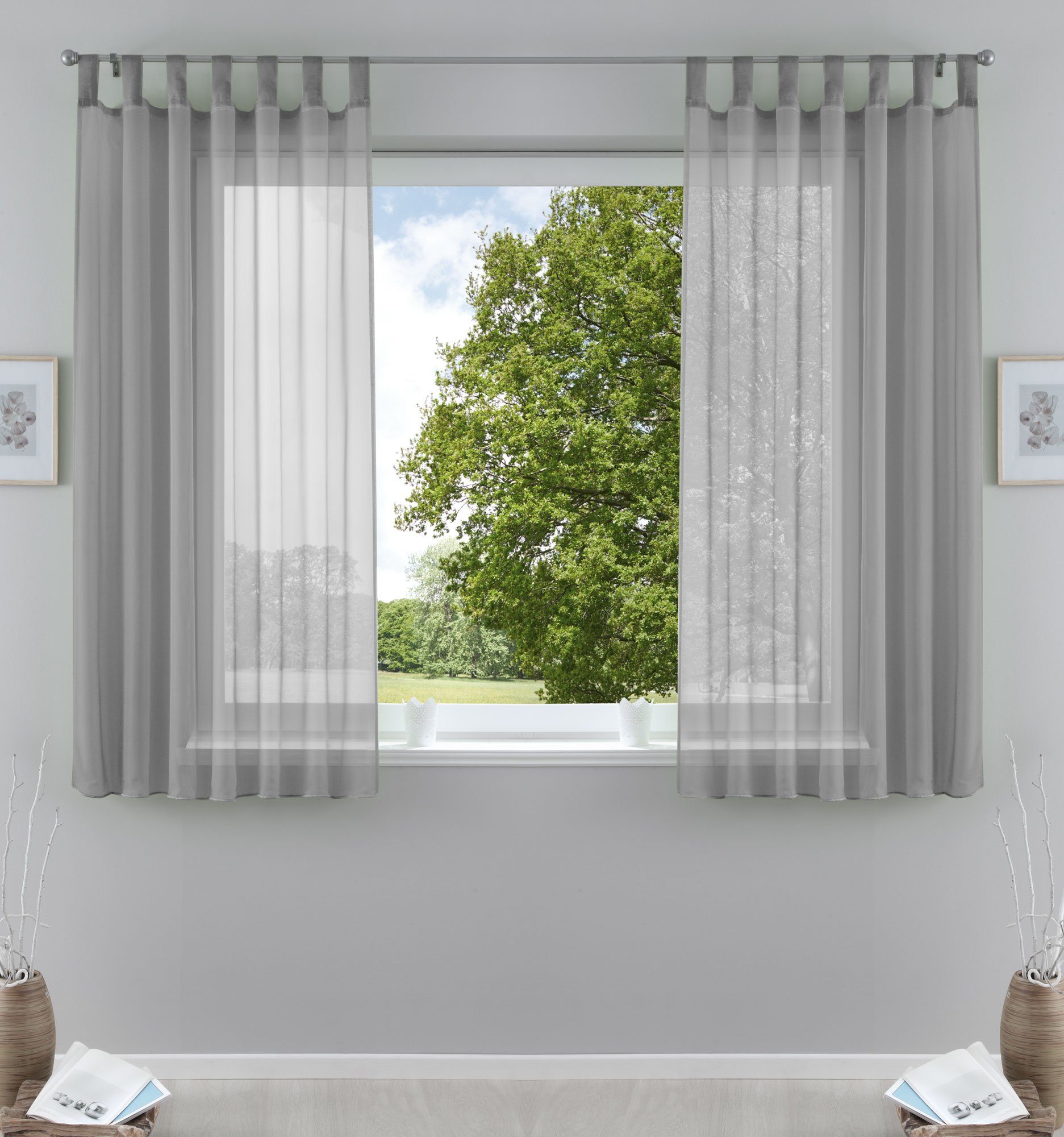 Gardinenbox Gardine (2 St), Schlaufen, transparent, Voile, Transparent Vorhang Set Voile Bleibandabschluss 61000CN