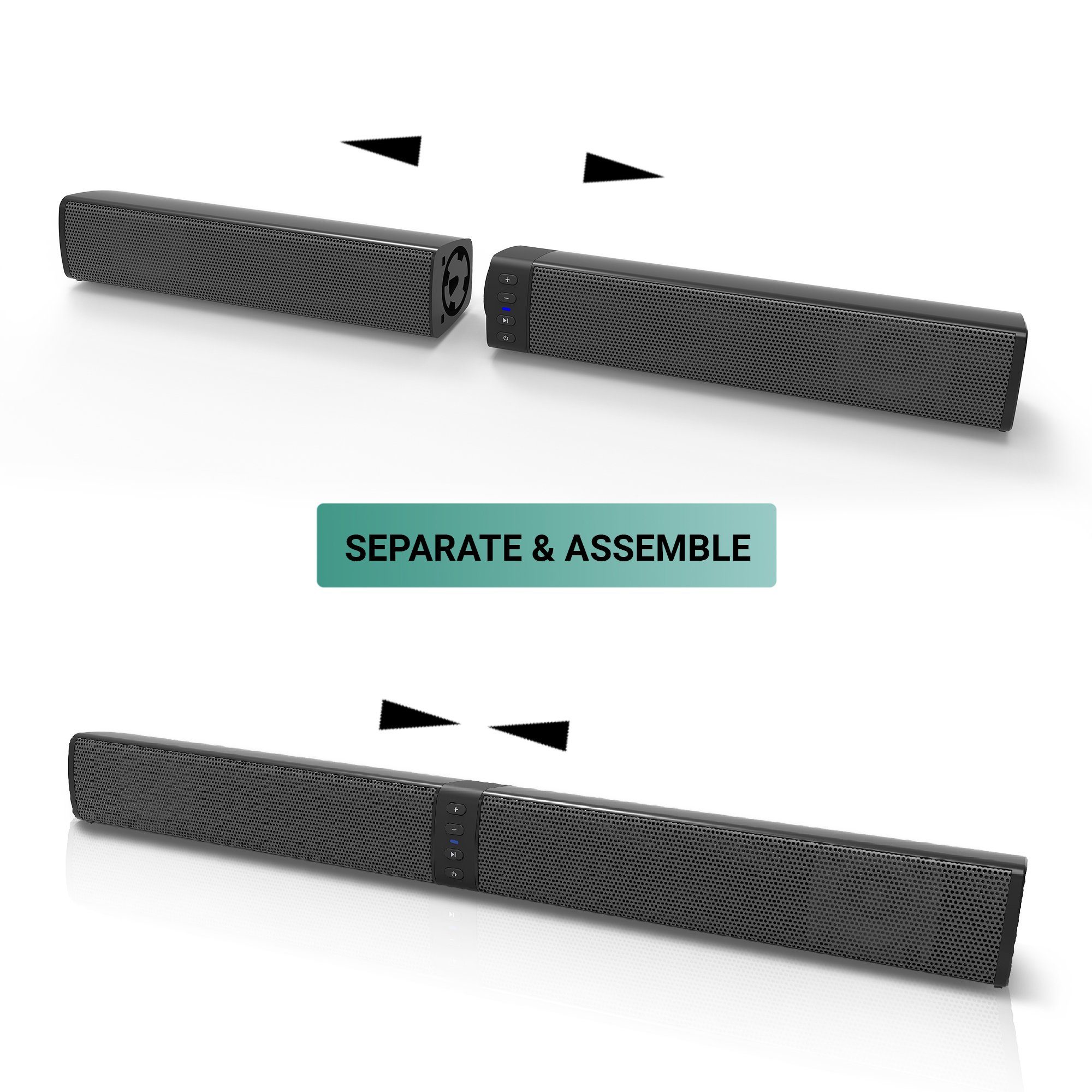 Xoro HSB 55 2in1-Bluetooth-Soundbar, TWS, 4000mAh Akku Soundbar 2.0 (Bluetooth, 20 W, Flexible 2‑in‑1‑Lautsprecher, einzeln oder als Soundbar nutzbar)