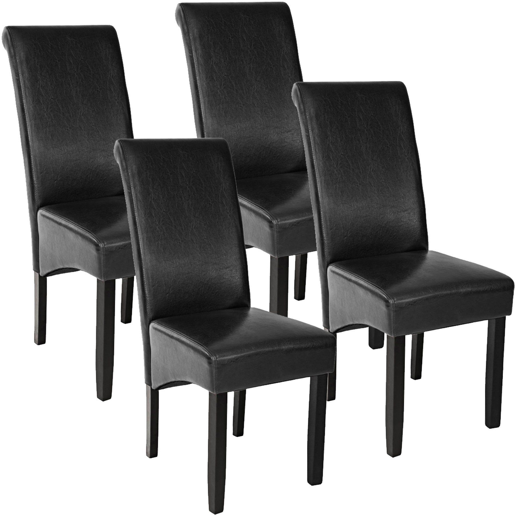 tectake Esszimmerstuhl 4 Esszimmerstühle, ergonomisch, massives Hartholz (4er, 4 St), Gepolstert schwarz