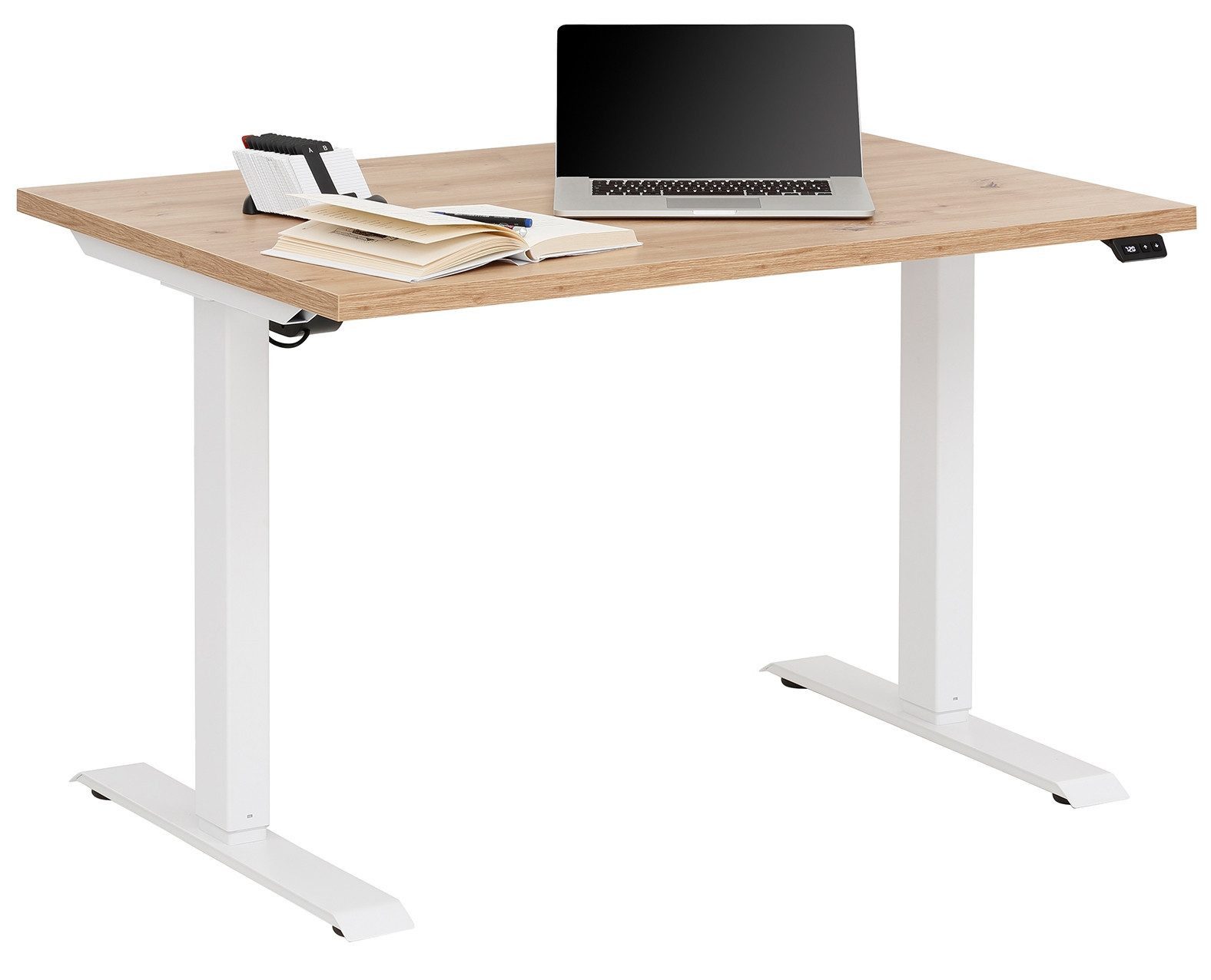 Maja Möbel Schreibtisch Höhenverstellbarer Schreibtisch Weiß mit massiver Bambusplatte (Spar-Set, 1-St., 1 Tisch), von MAJA Möbel, höhenverstellbar, 2-Motoren-Gestell