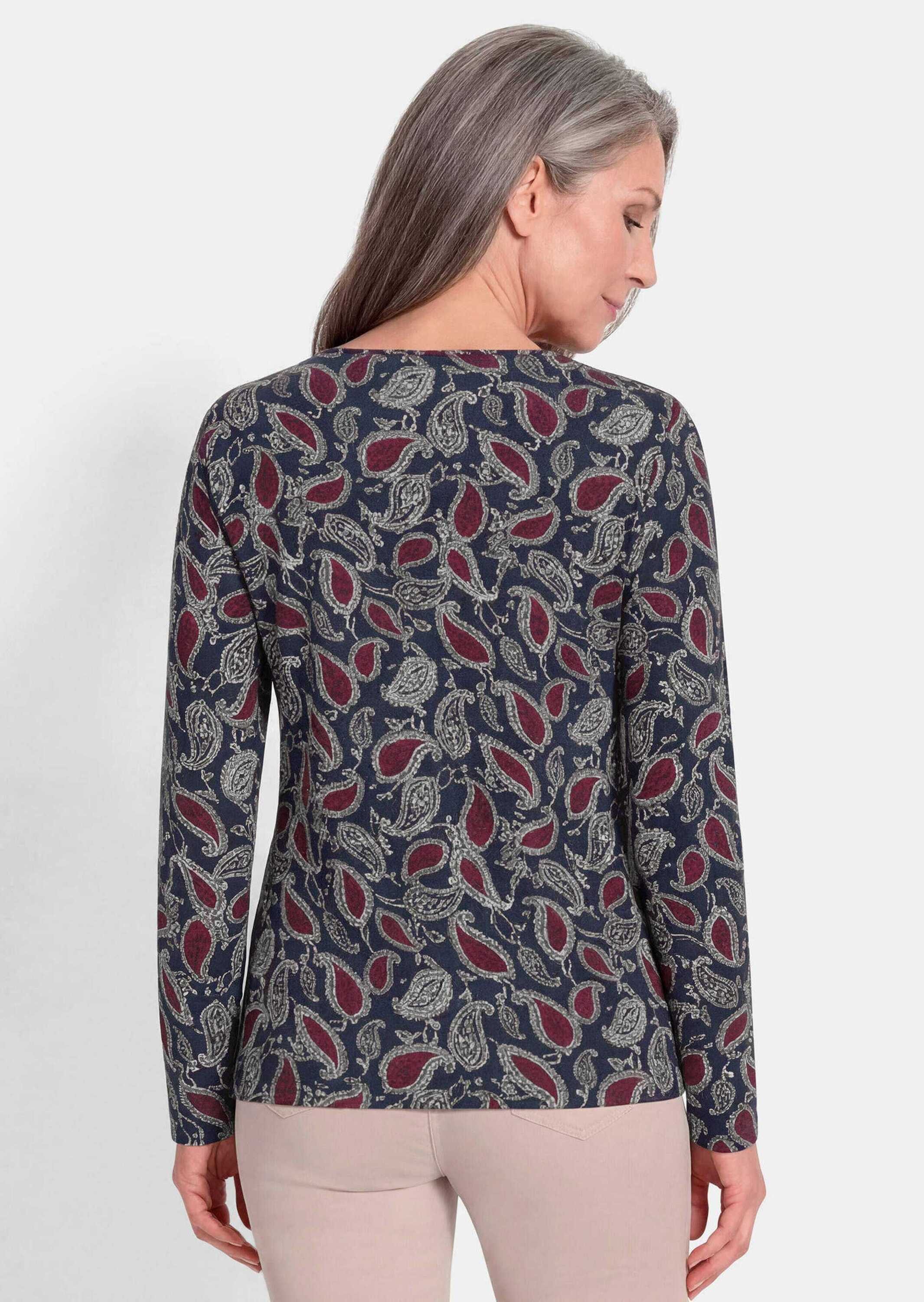 GOLDNER Print-Shirt Kurzgröße: Viskoseshirt mit Paisley-Druck Langarmshirt mit Rundhalsausschnitt aus Viskose-Jersey