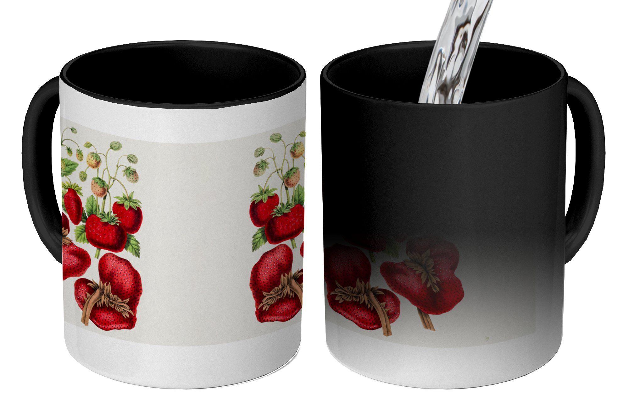 MuchoWow Tasse Obst - Erdbeeren - Pflanze, Keramik, Farbwechsel, Kaffeetassen, Teetasse, Zaubertasse, Geschenk