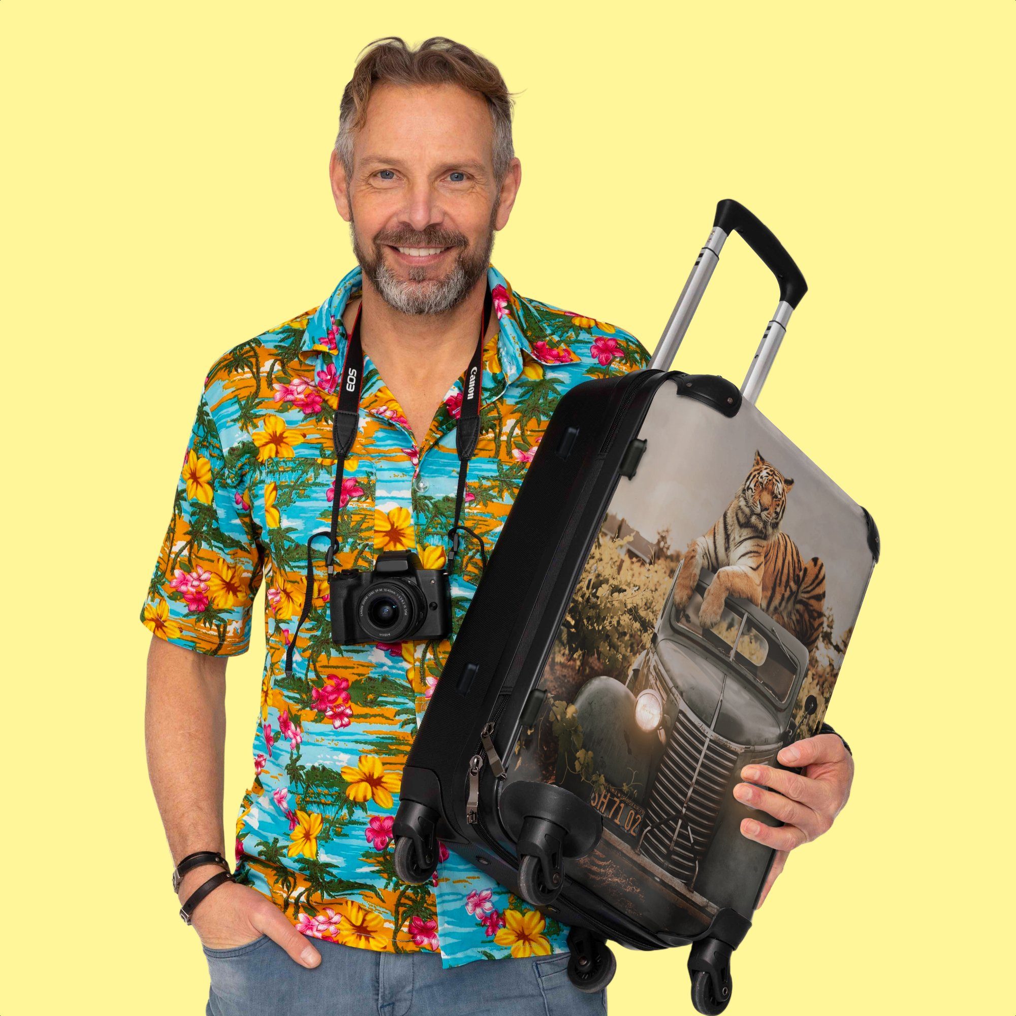 Rollkoffer Koffer mit Auto Rollen, - Natur, Reisekoffer Große Tiger 4 Trolley - Wildtiere - - 4 NoBoringSuitcases.com© 67x43x25cm Aufgabegepäck Rollen