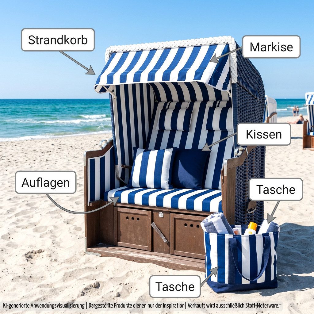 novely® Stoff Abverkauf, LLORET UV ACRYL Markisenstoff Strandkorb Outdoor Stoff, Antibakteriell, UV-beständig, wasserabweisend, Meterware, 1lfm