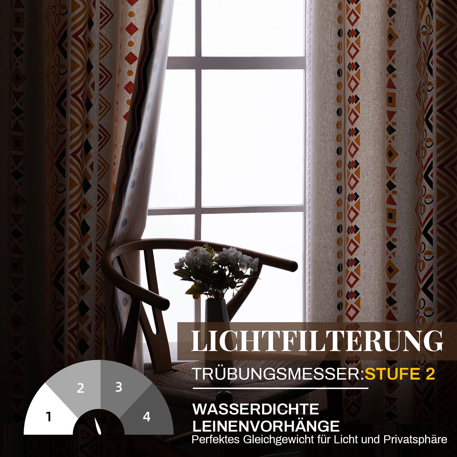 BTTO V&G Outdoorvorhang 2er-Set Vorhänge Boho Gardinen Ösen Outdoor-Gardinen,Wasserdicht, H×B: 213 x 132,244 x 132,274 x 132cm,für Wohnzimmer Schlafzimmer – Bild 4 von 5
