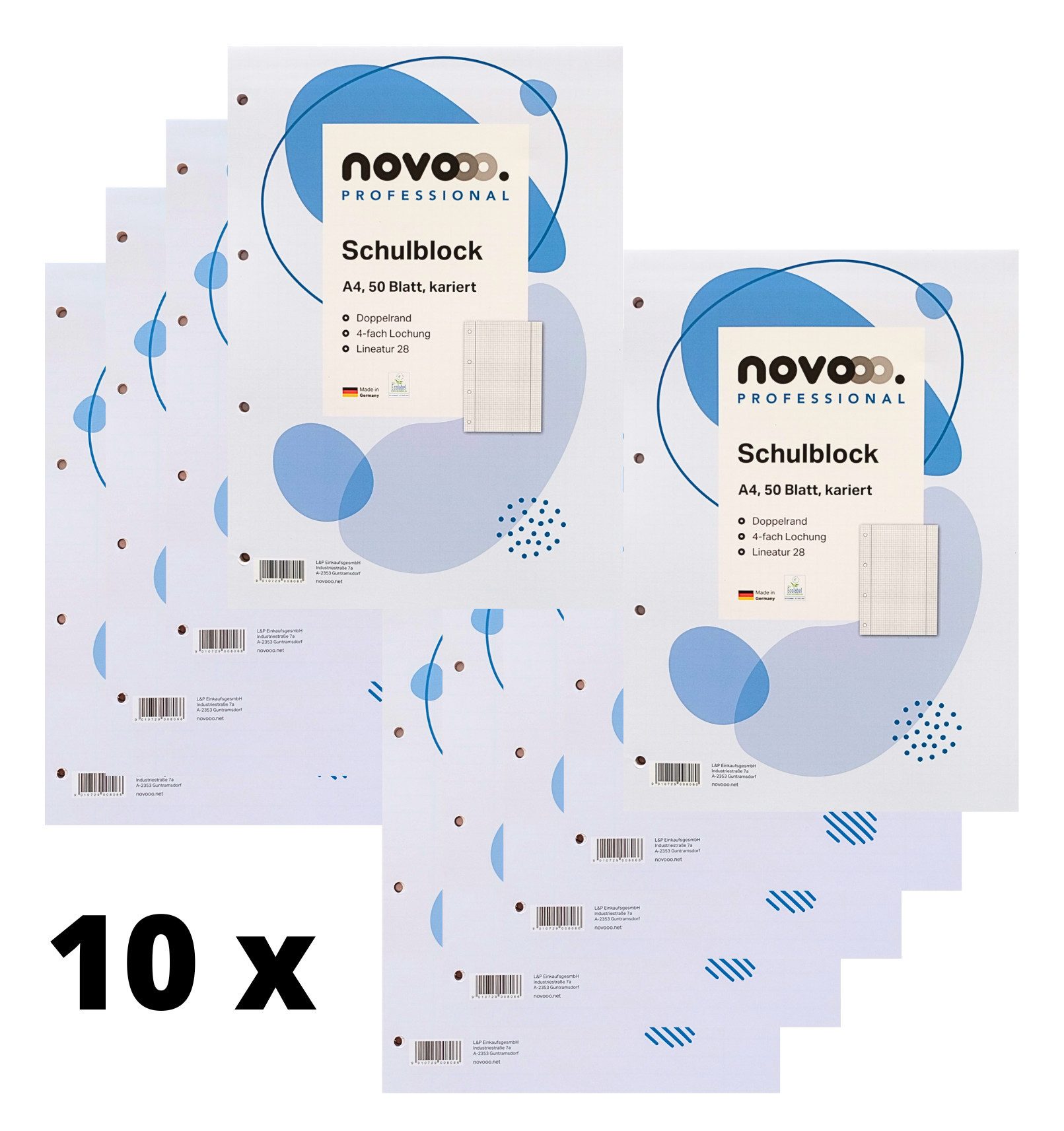 Notizblock 10 x Schreibblock A4 kariert Notizblock College Block 70g/qm, 50 Blatt