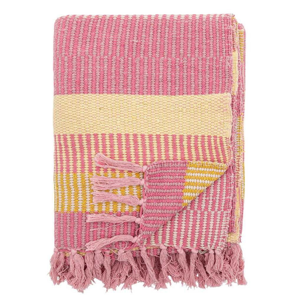 Wohndecke Bloomingville Decke ISNEL Pink Gelb Gestreift 160x130 cm, Bloomingville