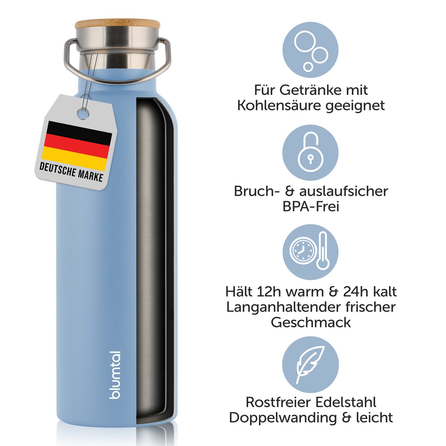 Blumtal Thermoflasche Thermosflasche 1L - doppelwandige Flasche Edelstahl 1L - BPA frei