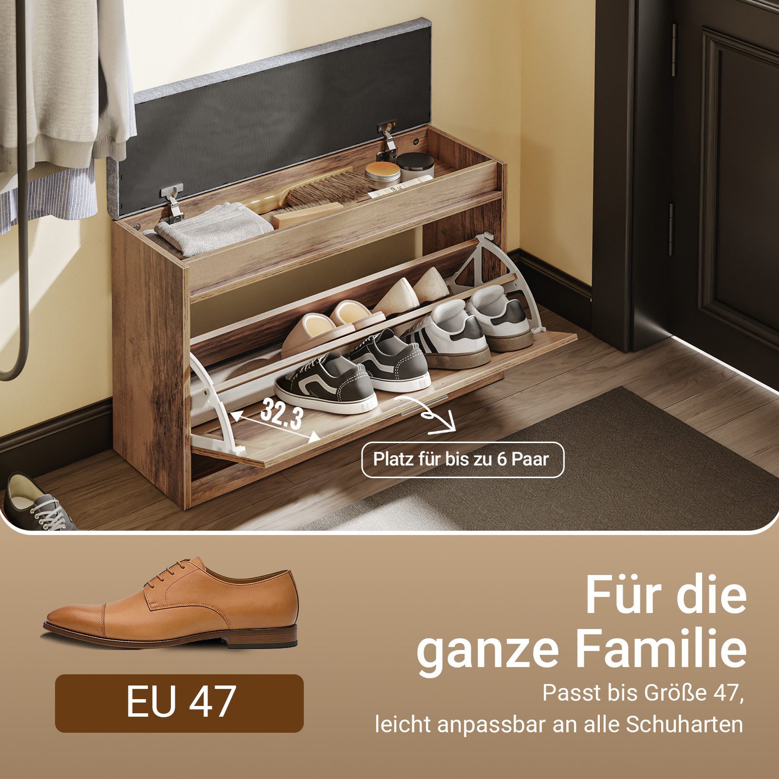 SoBuy Schuhbank FSR218, Schuhregal mit Sitzfläche, Sitzbank Schuhschrank Schuhtruhe, Schuhkipper schmal, 24cm Tiefe, für Schuhe bis EU 46, für 6-8 Paar