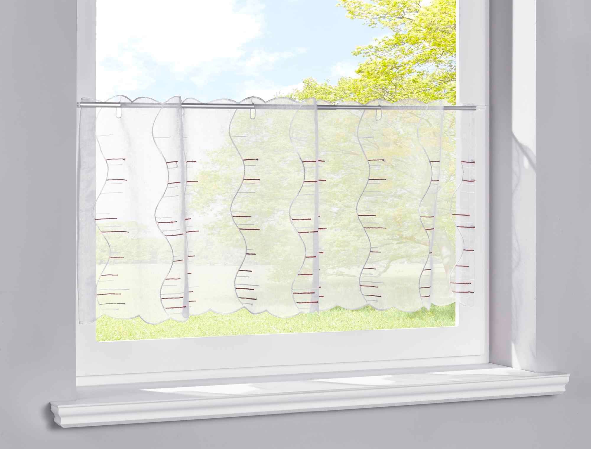 Scheibengardine, Gardinenbox, Stangendurchzug (1 St), transparent, Voile, Stickerei Transparent Bitrogardine Küchenfenster Sichtschutz Masche