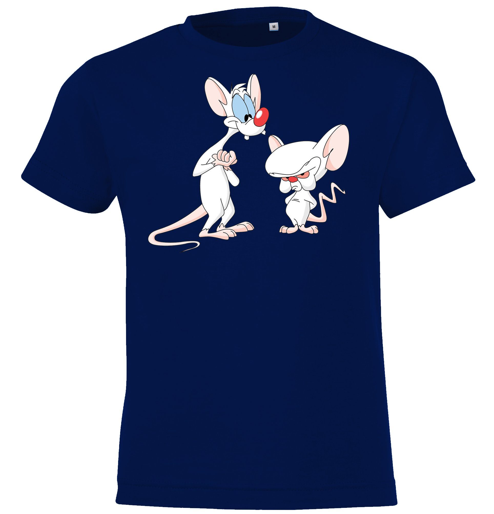 und mit Pinky Navyblau Modell Designz T-Shirt Frontprint witzigem Brain T-Shirt Youth Kinder