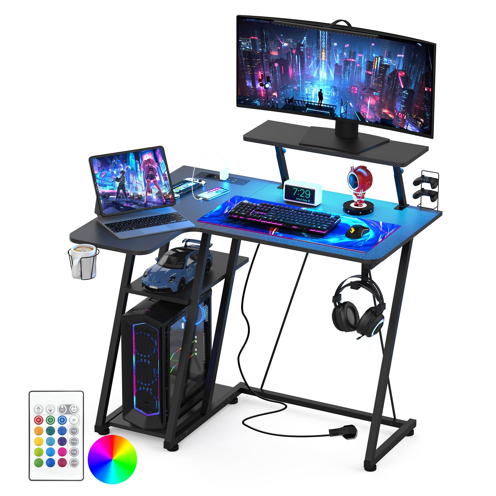 JEOBEST Eckschreibtisch Gaming Tischmit Regal, Schreibtisch, günstig online kaufen