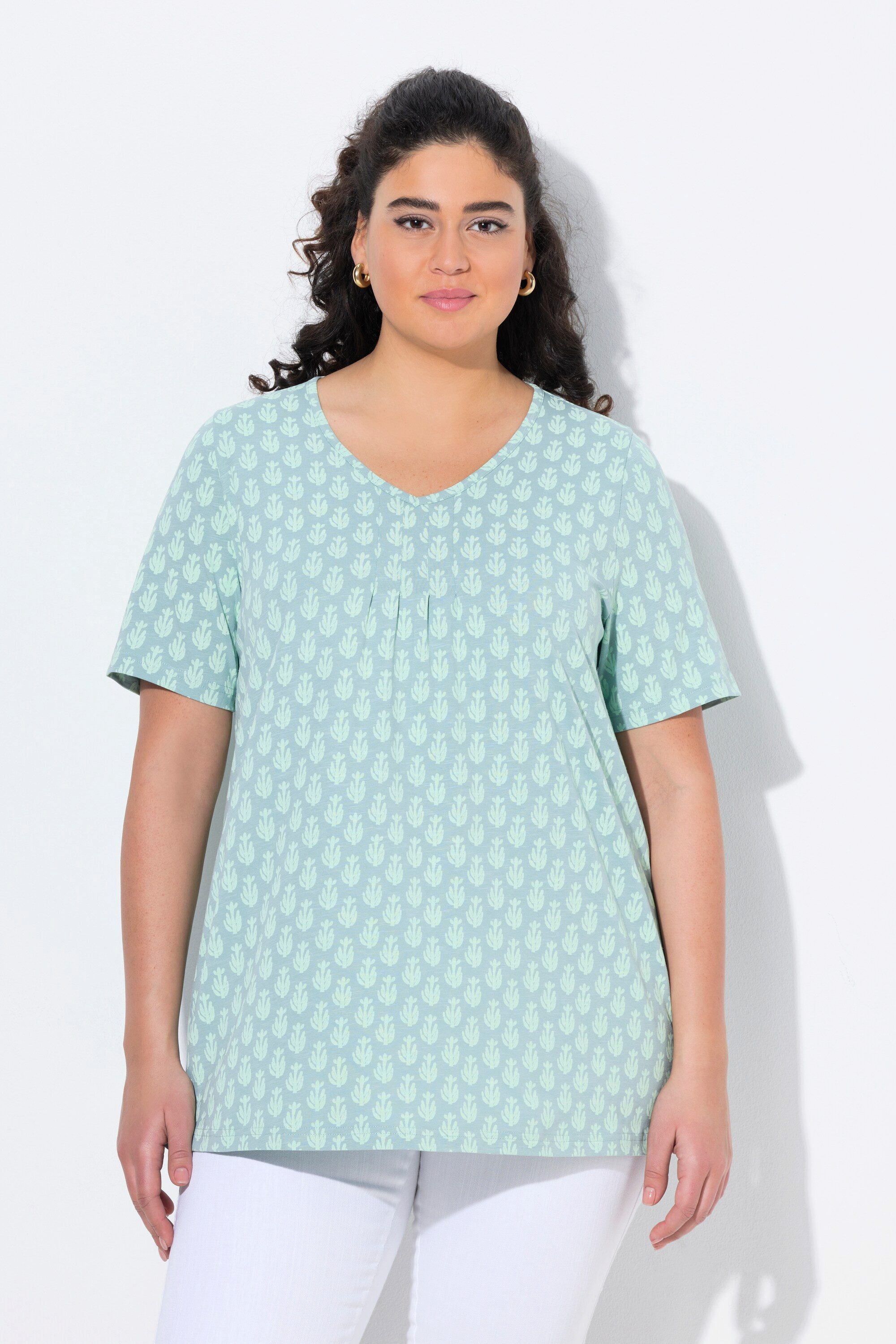 Ulla Popken T-Shirt T-Shirt A-Linie V-Ausschnitt günstig online kaufen