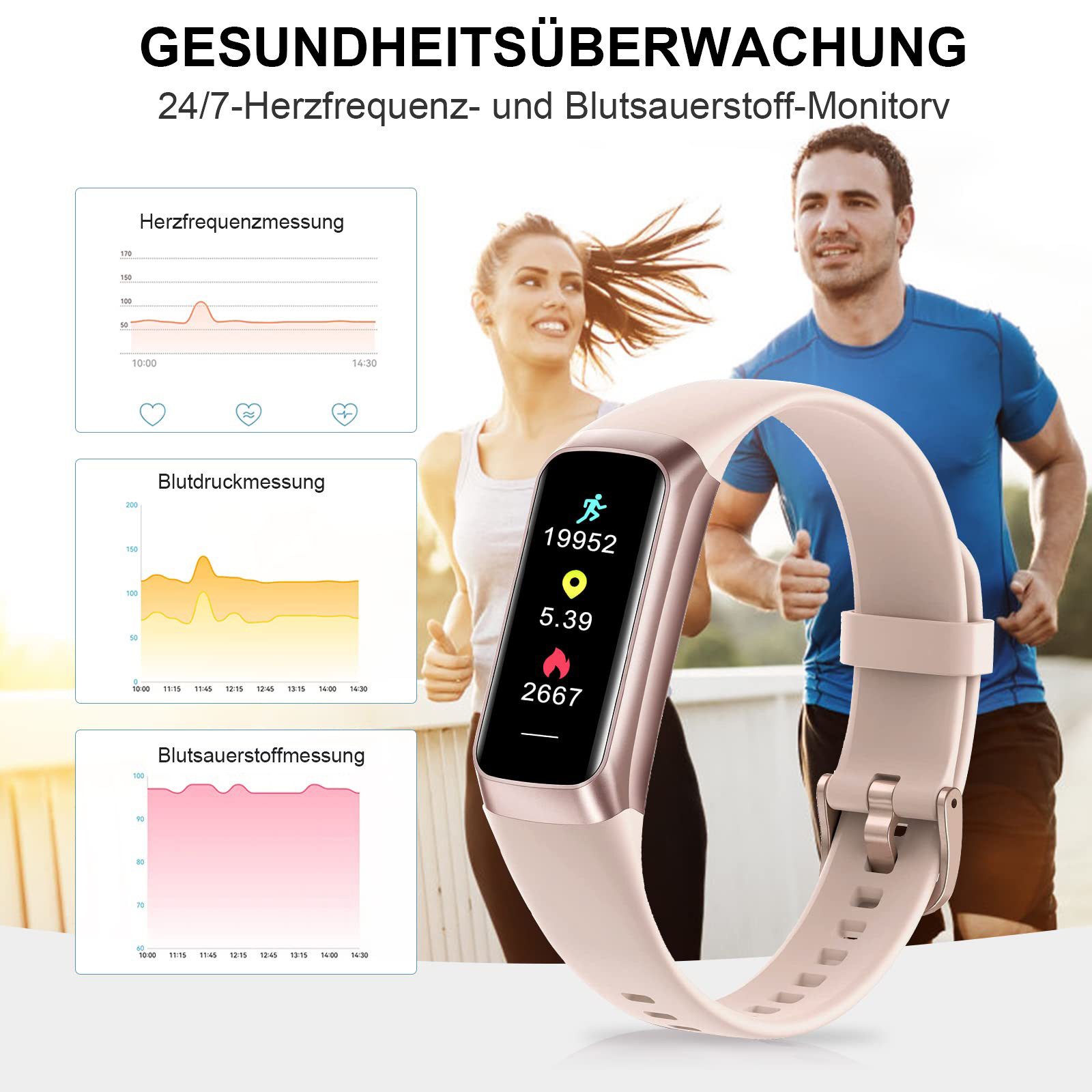 MOPUEA Smartwatch mit Blutdruckmessung mit 70+ Zifferblätter &25 Sportmodi Smartwatch