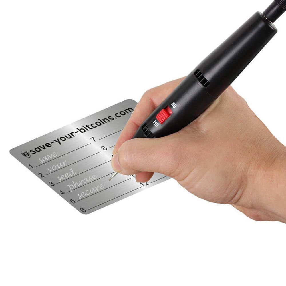Hoopomania Graviergerät Hardware wallet seed phrase - 1 Edelstahl Platte (V4A) + Gravierstift, Set