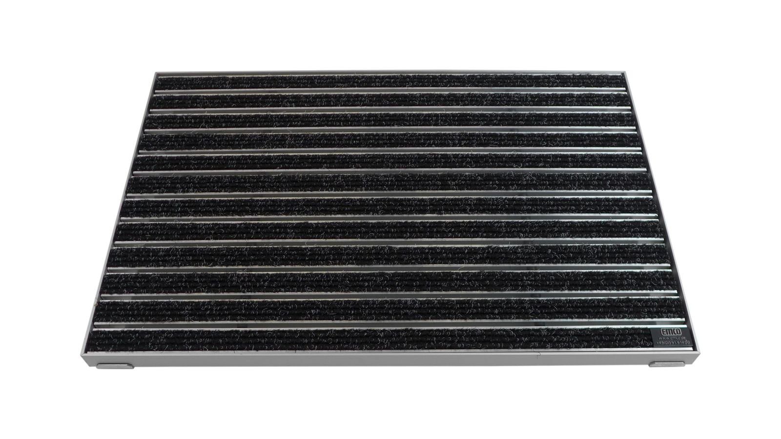 Emco Fußmatte Eingangsmatte DIPLOMAT + Rahmen Aluminium, Rips Anthrazit, rechteckig, Höhe: 15 mm, Größe: 600x400 mm, für Innen- und überdachten Außenbereich