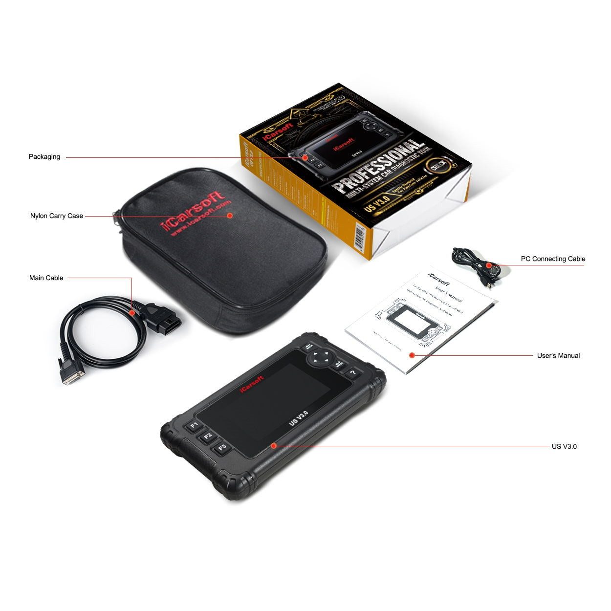 iCarsoft OBD2-Diagnosegerät iCARSOFT US V3.0 OBD-2 Scanner für US-Fahrzeuge inkl. deutsche Updates