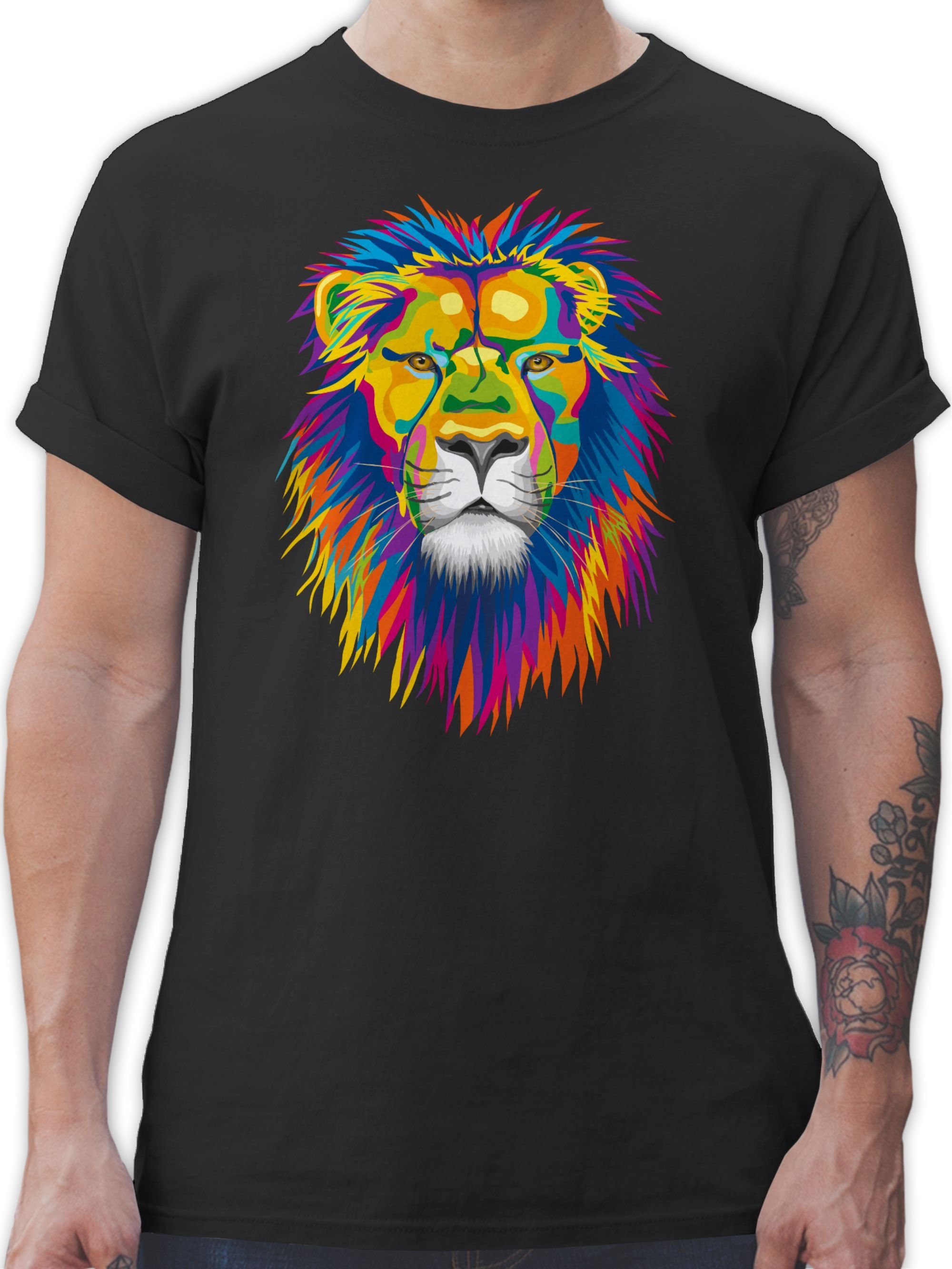 Shirtracer T-Shirt Löwe Lion Dschungel Deko Wildnis 02 Schwarz