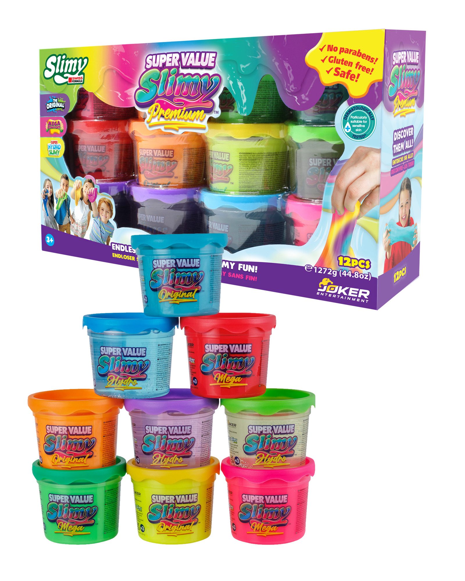 Slimy® Play-Doh Super Value (Original Slimy Slime Set, 1-tlg., mit 3 verschiedenen Spielmassen in 9 Farben), 12 Pack (1272g)