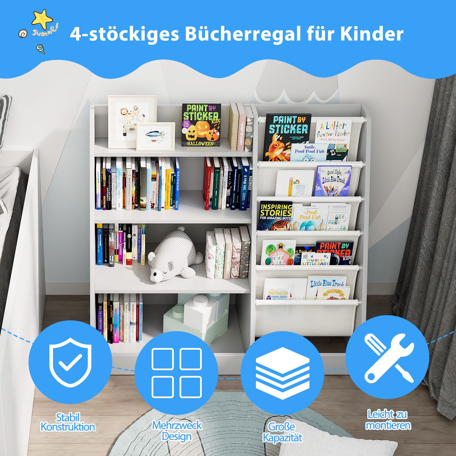 radelldar Bücherregal Kinderregal Spielzeugregal, mit 4 offenen Fächern, 5 günstig online kaufen