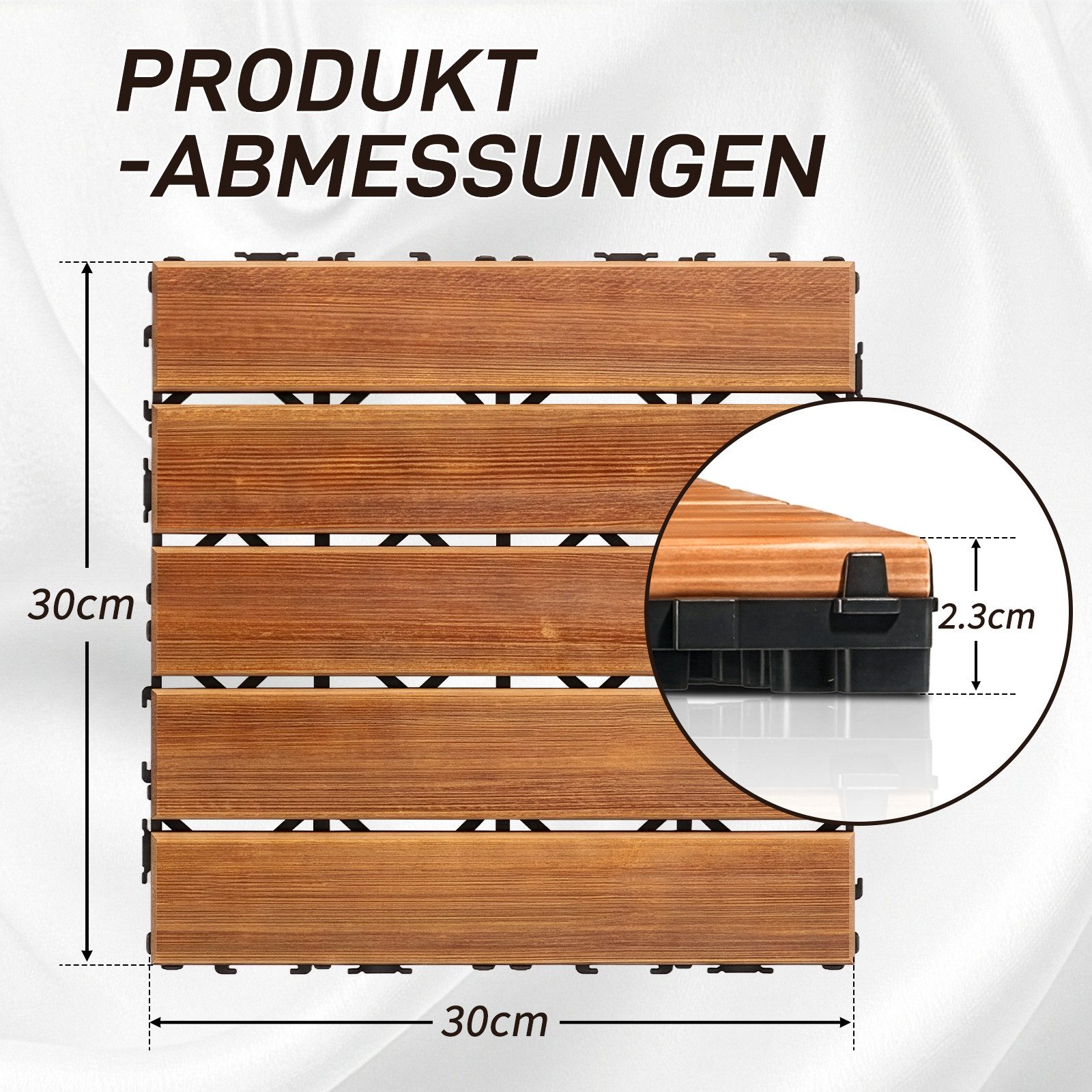 LEADZM Terrassendielen Terrassenfliesen 44er Set Klicksystem 30x30cm, Holz, 4,00 m², BxL: je 30,00x30,00 cm, 2,30 mm Stärke, (44-St), Kiefernholz, wasserabweise – Bild 2 von 5