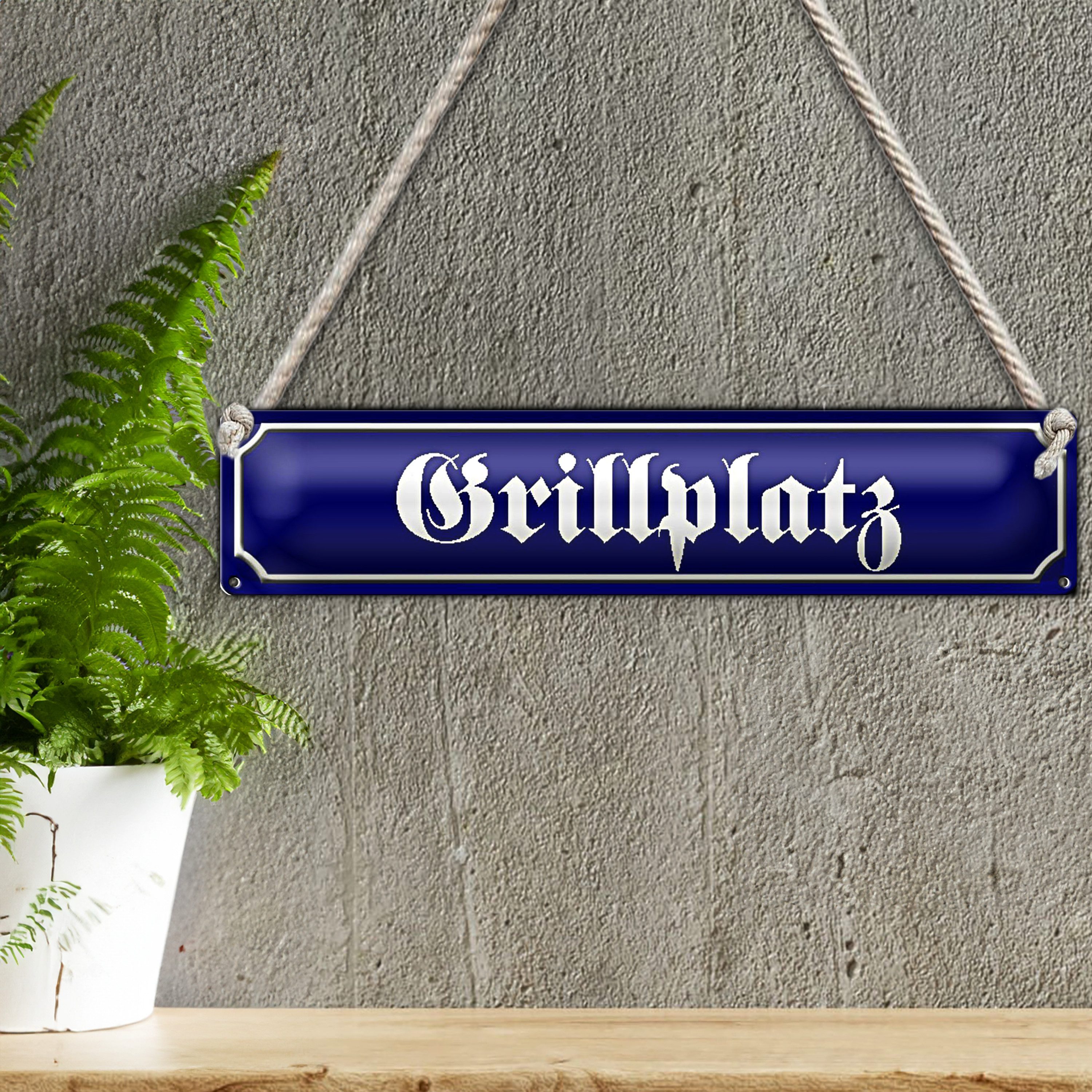 Roomando Metallschild Blechschild Straßenschild 46x10cm Grillplatz Grillen Dekoration – Bild 3 von 4