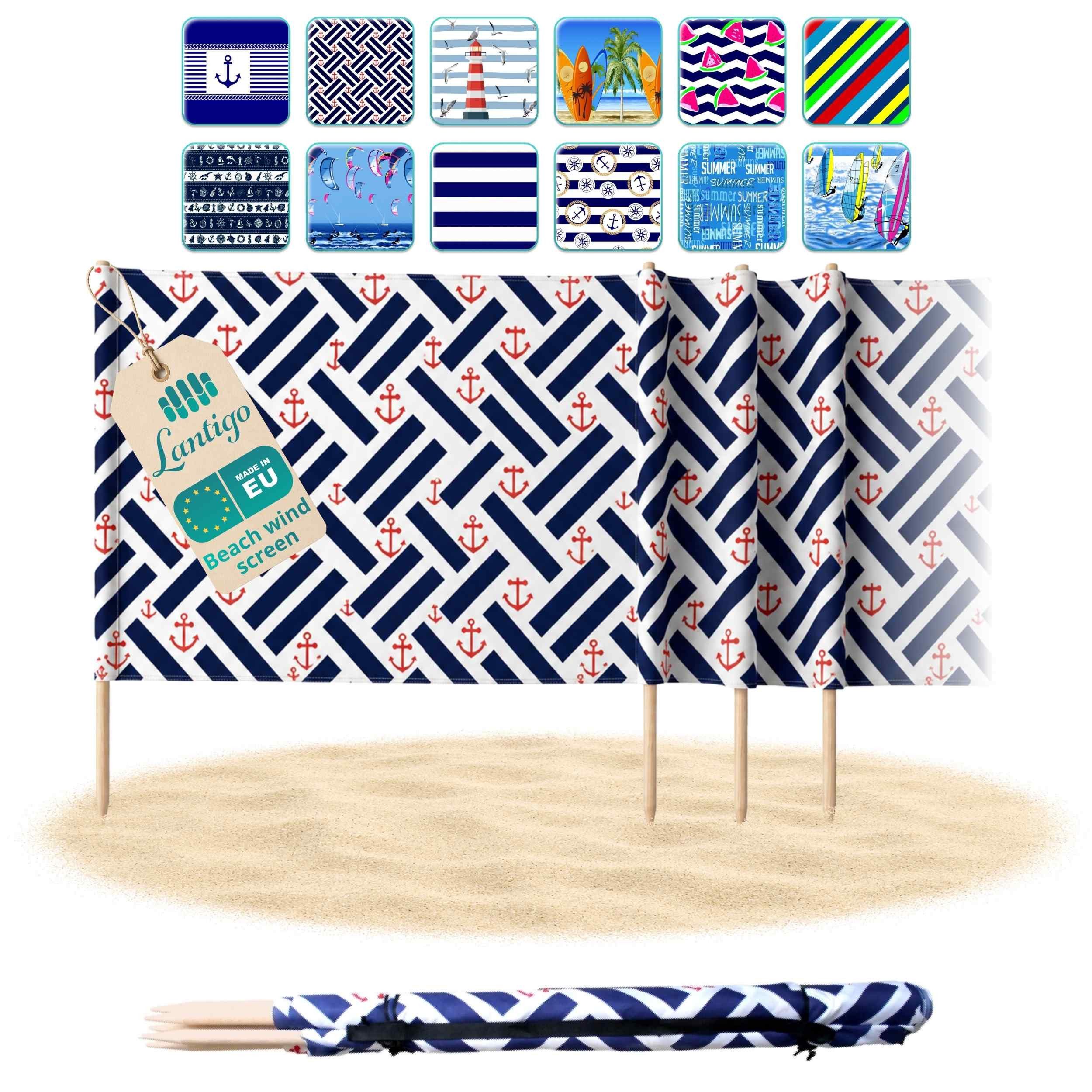 Lantigo Windschutz Sichtschutz Sonnenschutz Strandparavent aus Mikrofaser – portabel, (Anker, Länge: 4 m), - Faltbarer Sonnenschutz für Strand, Camping & Garten