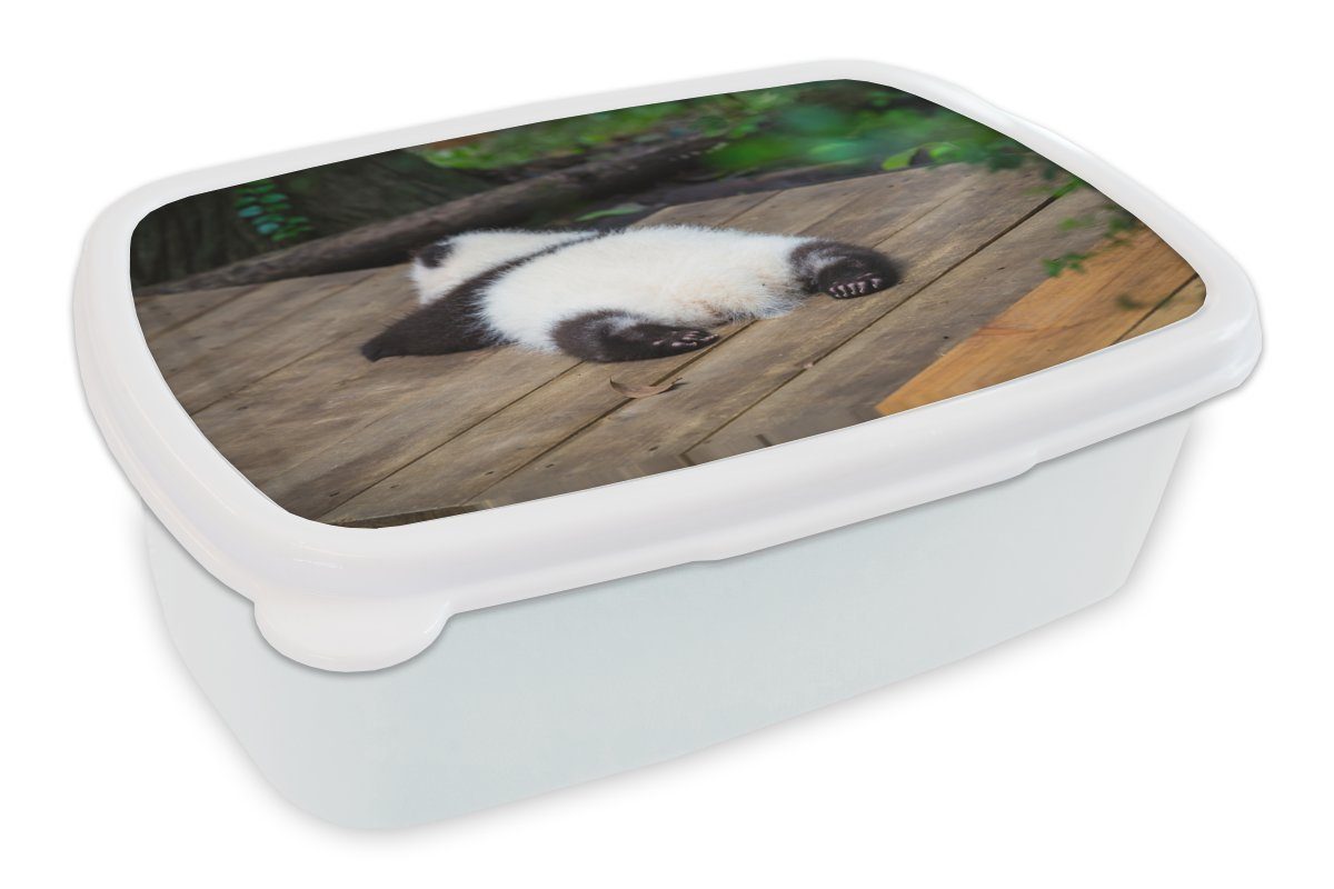 MuchoWow Lunchbox Tier - Panda - Schlafend, Kunststoff, (2-tlg), Brotbox für Kinder und Erwachsene, Brotdose, für Jungs und Mädchen weiß