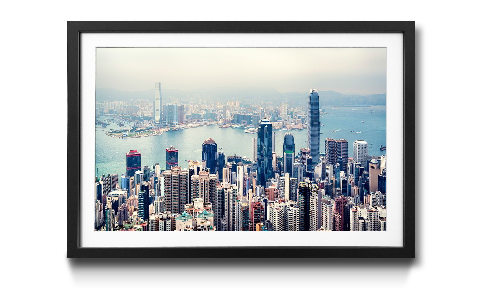 WandbilderXXL Bild mit Rahmen Hong Kong Skyline, Hong Kong, Wandbild, in 4 Größen erhältlich