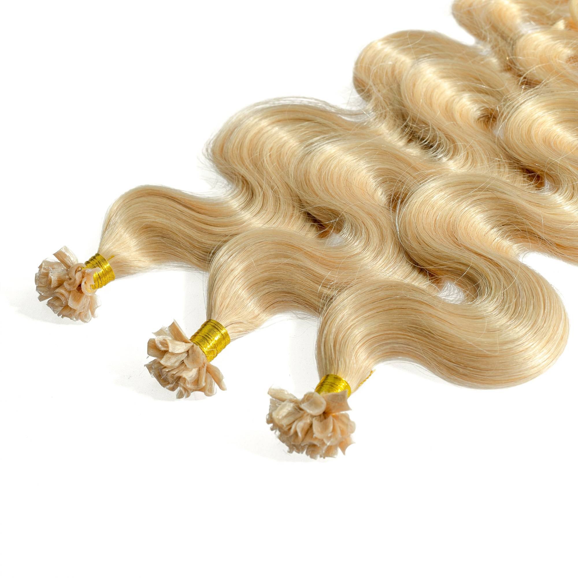 Gold-Asch hair2heart gewellt Bondings Premium Echthaar-Extension #9/31 Lichtblond 40cm