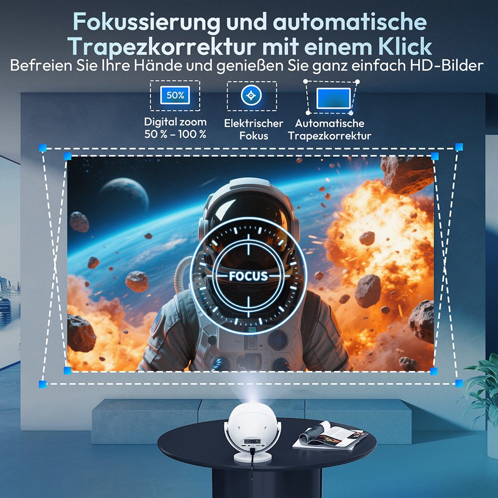 XGODY Gimbal A2-Mini-Beamer LCD-Beamer (12000 lm, 10000:1, 1920 X1080P px, BT 5.0, WiFi 6, Elektrischer Fokus und automatische Trapezkorrektur)