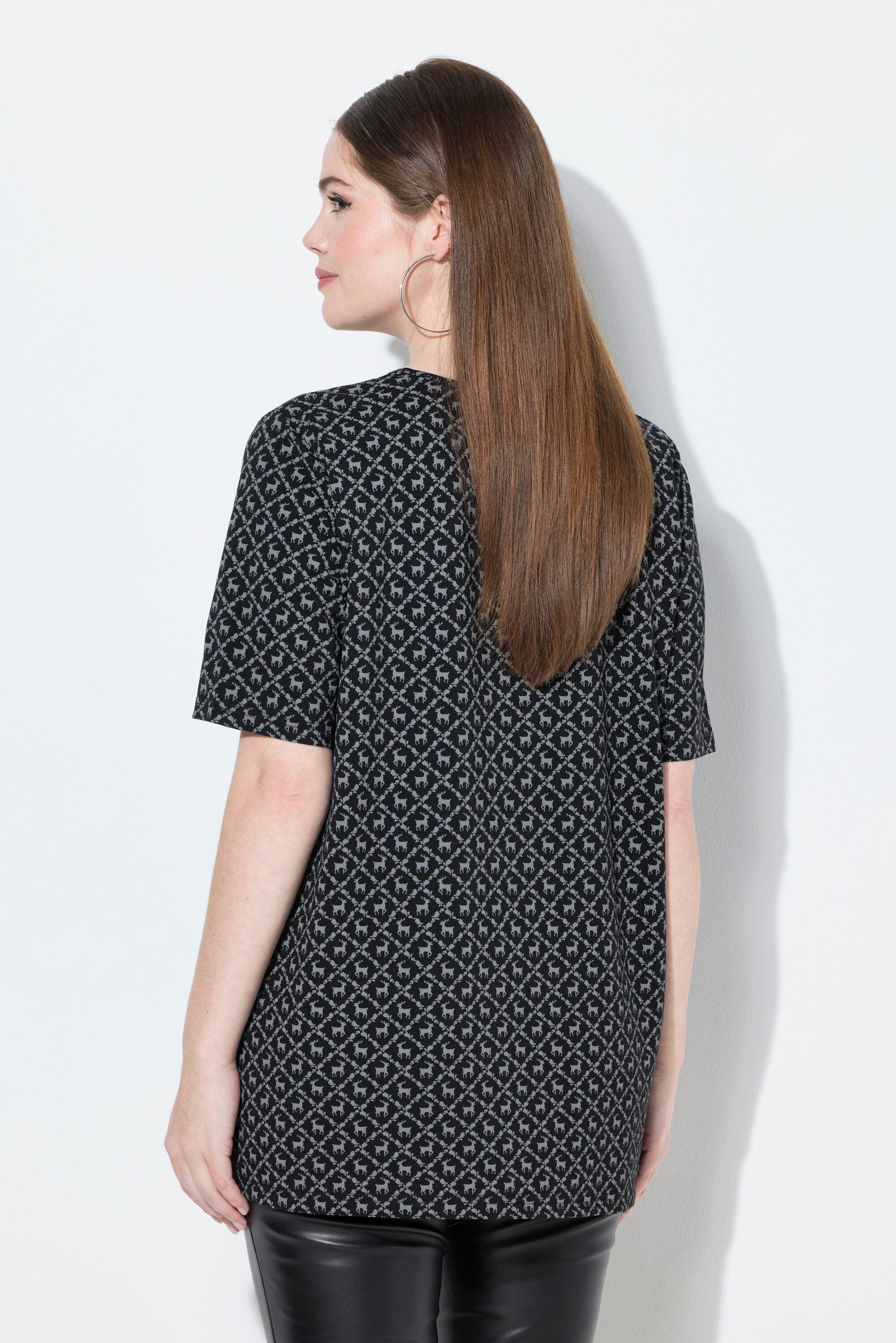 Ulla Popken T-Shirt T-Shirt Trachtenmuster A-Linie V-Ausschnitt