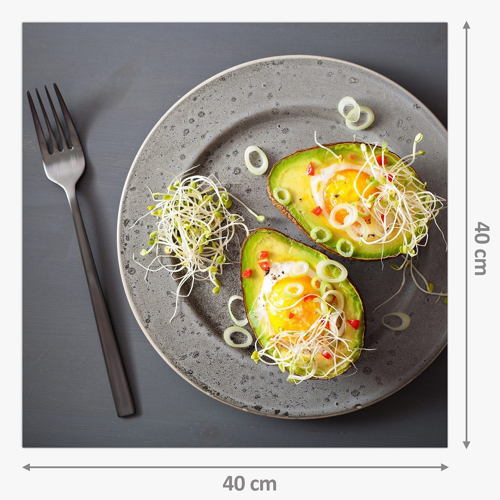 Primedeco Küchenrückwand Küchenrückwand Glas mit Ei Spritzschutz in gebacken Avocado Motiv