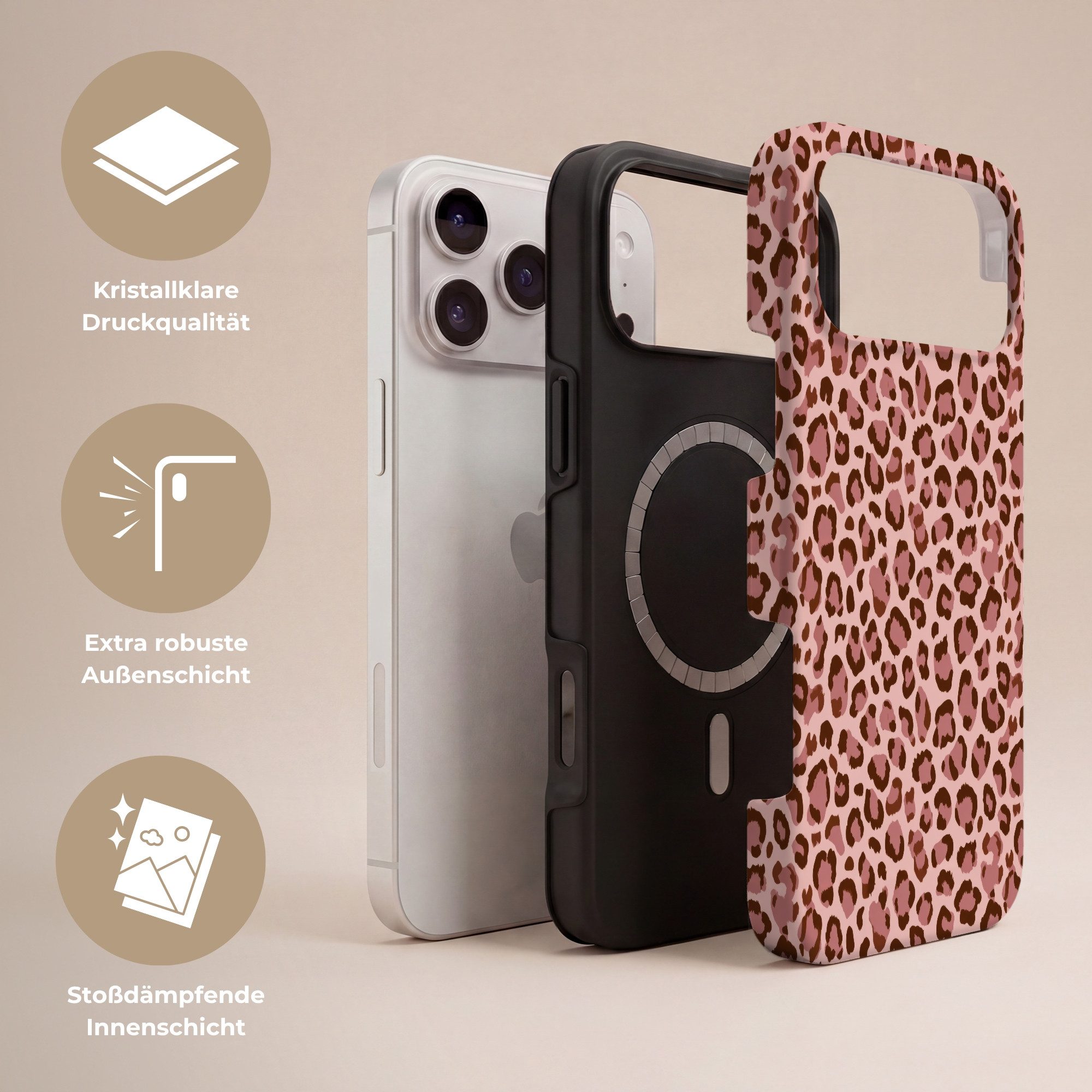 OnlyWow Handyhülle Magsafe für Apple iPhone 17 Pro Max Leopard - Muster - Rosa, Phone Case, Hardcase, Stoßfest, Schutzhülle