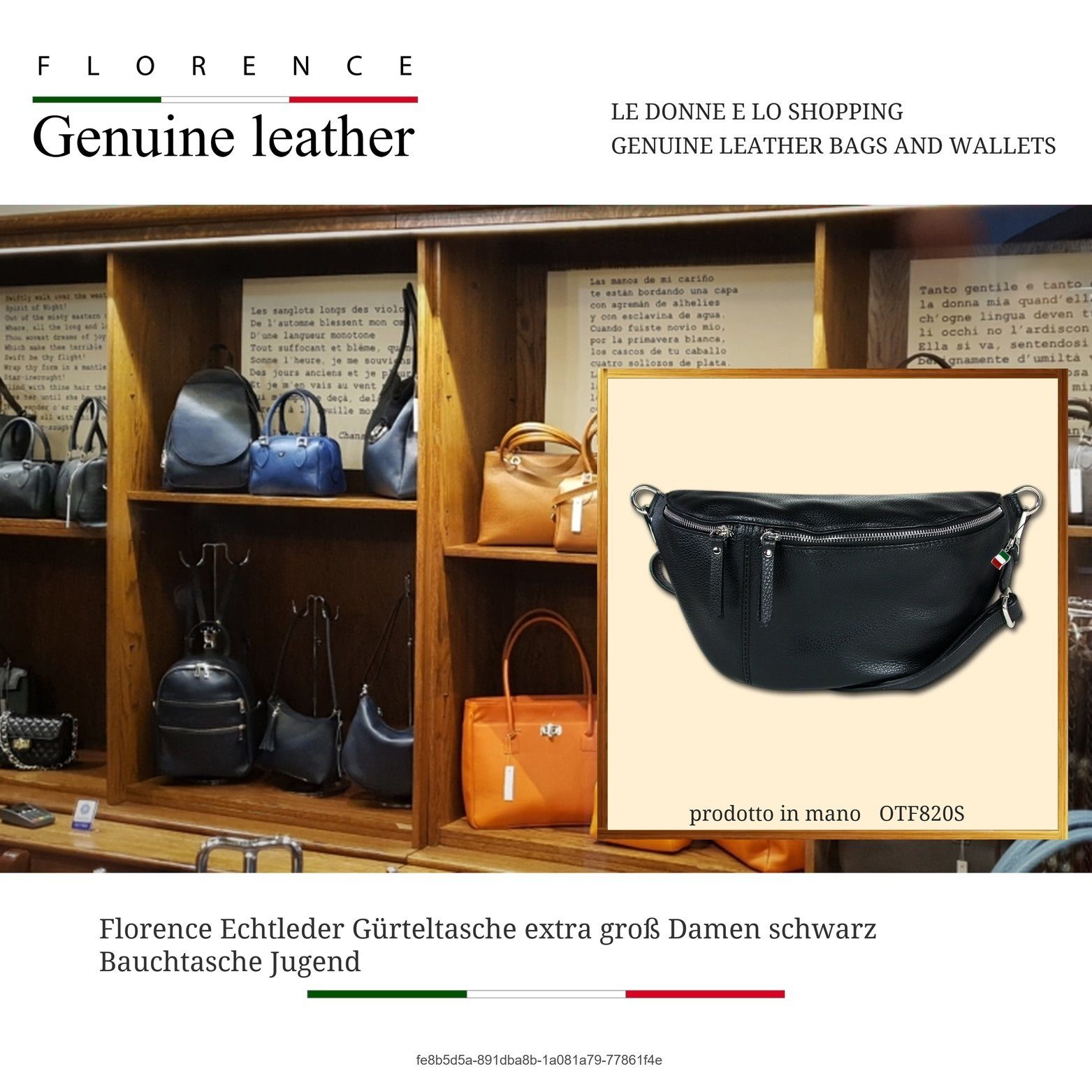 FLORENCE Gürteltasche Florence Echtleder Gürteltasche extragroß (Gürteltasche, Gürteltasche), Damen Tasche Echtes Leder schwarz, Made-In Italy