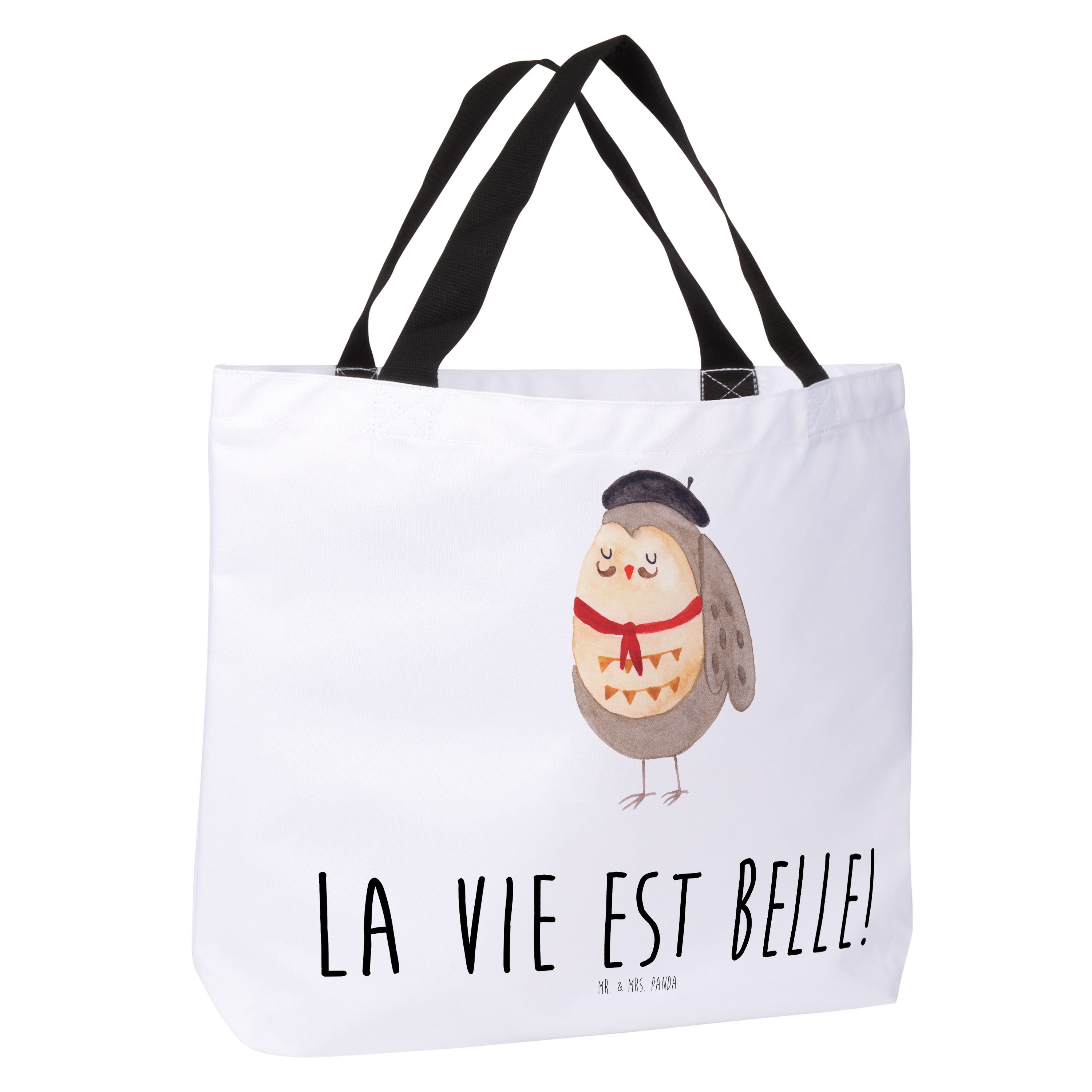 & Mrs. vi La Eule Mr. - Shopper Alltagstasche, (1-tlg) Weiß Schultasche, - Geschenk, Panda Französisch