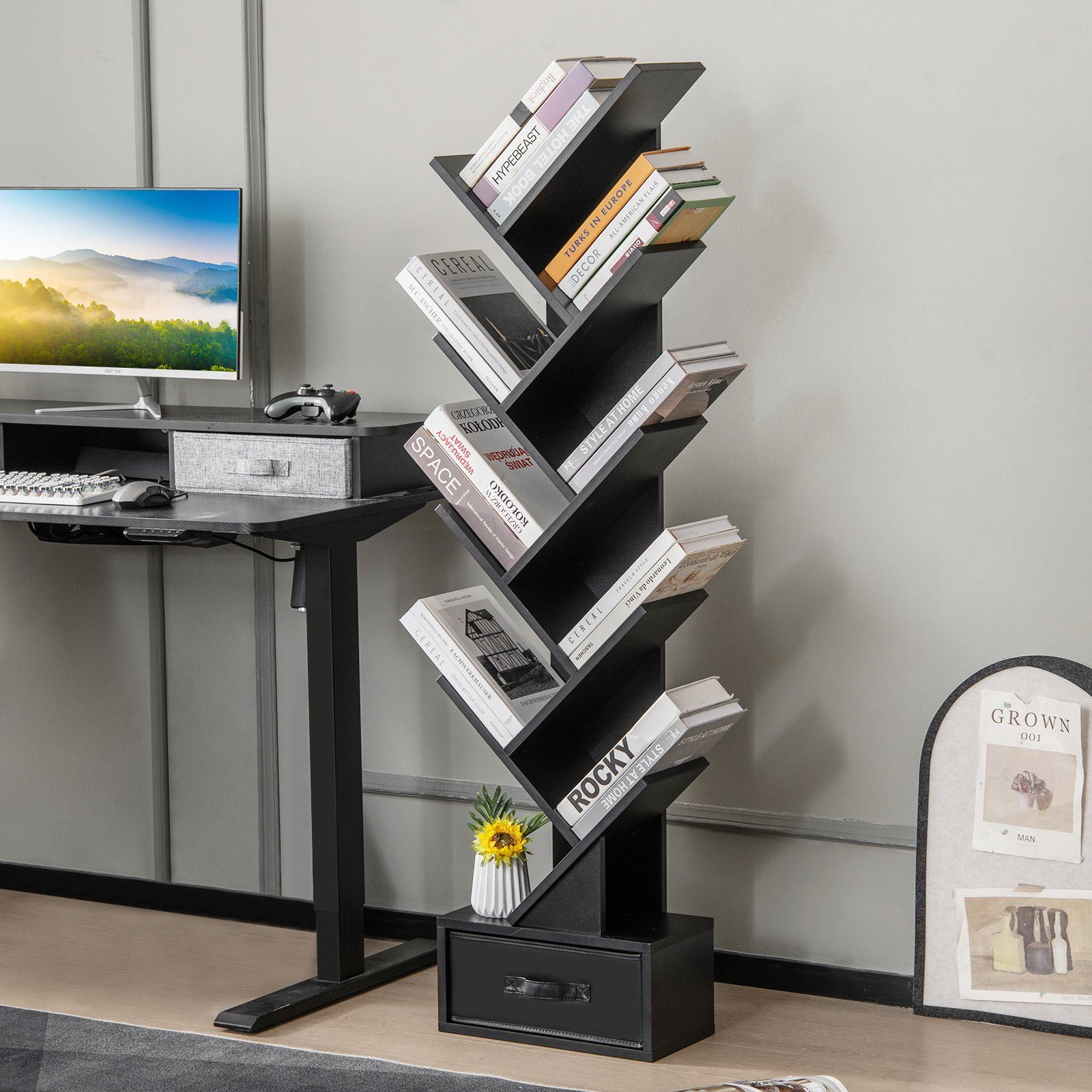 COSTWAY Bücherregal, 8-stöckig, mit Schublade, Baumform, günstig online kaufen