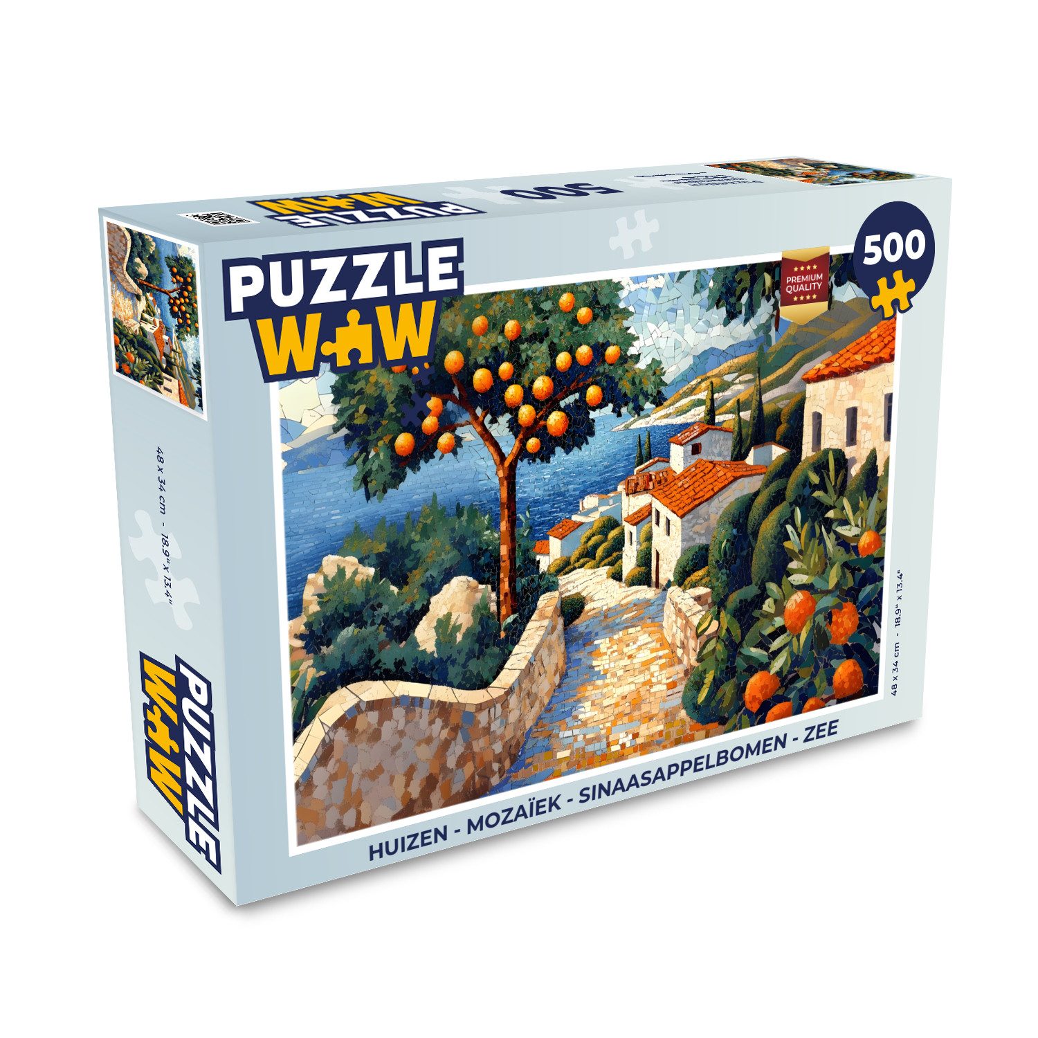 MuchoWow Puzzle Häuser - Mosaik - Orangenbäume - Meer, 500 Puzzleteile, Foto-Puzzle, Bilderrätsel, Puzzlespiele, Spielzeug