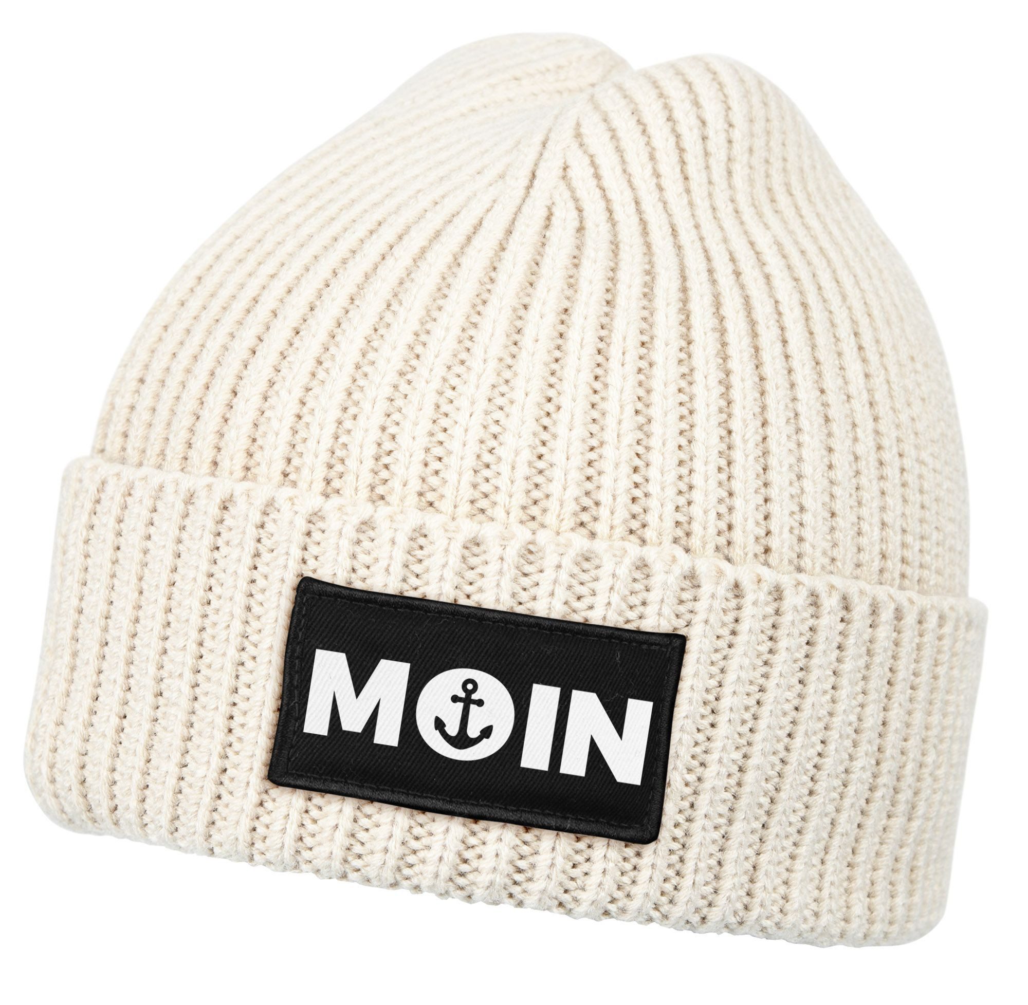 Strickmütze Herren Beanie Wintermütze Patch Moin Nordisch Aufdruck Print