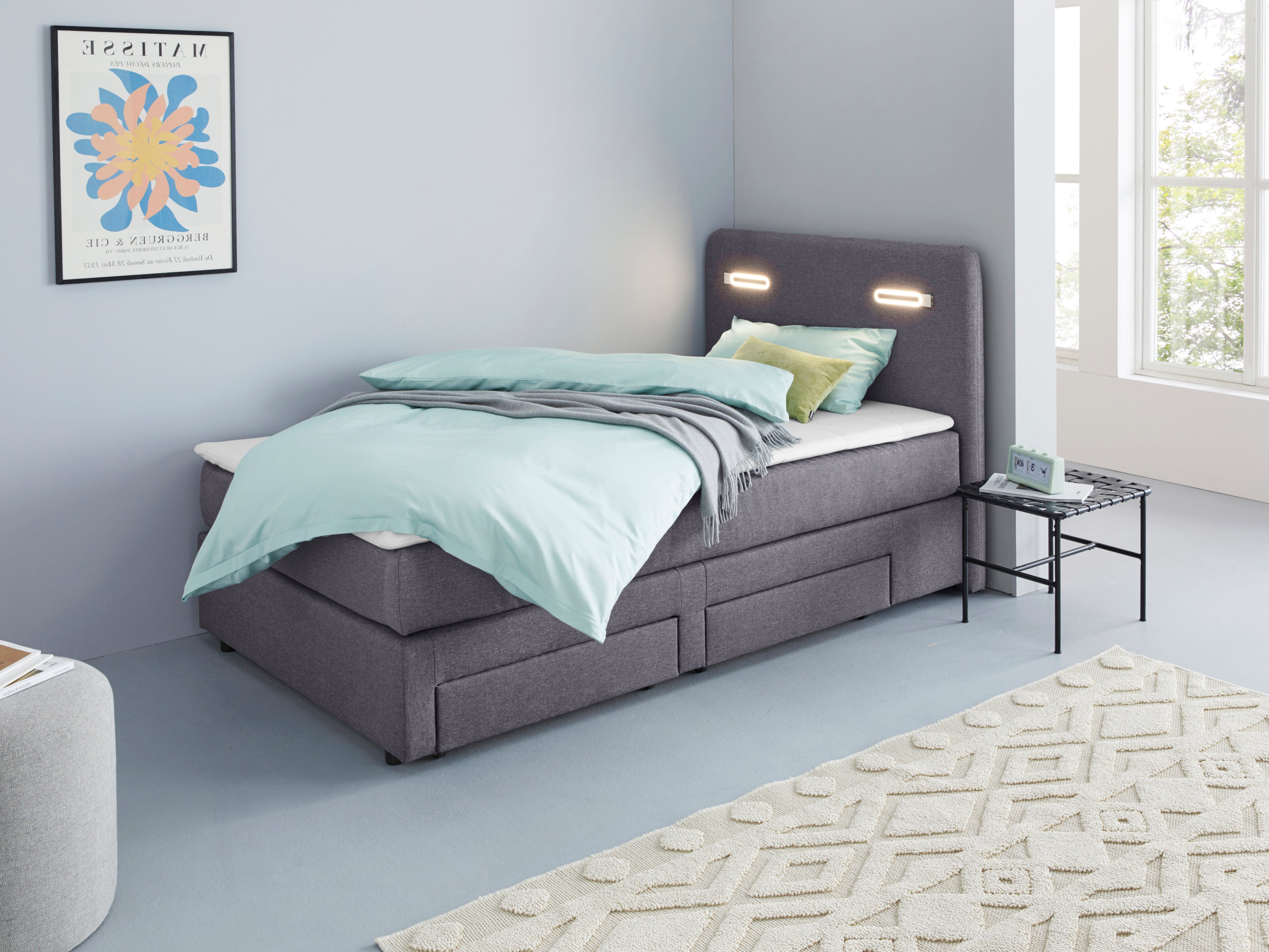 Home affaire Boxbett Luan, Schubkästen, LED-Beleuchtung und Topper, in Breite 120 cm und 180 cm