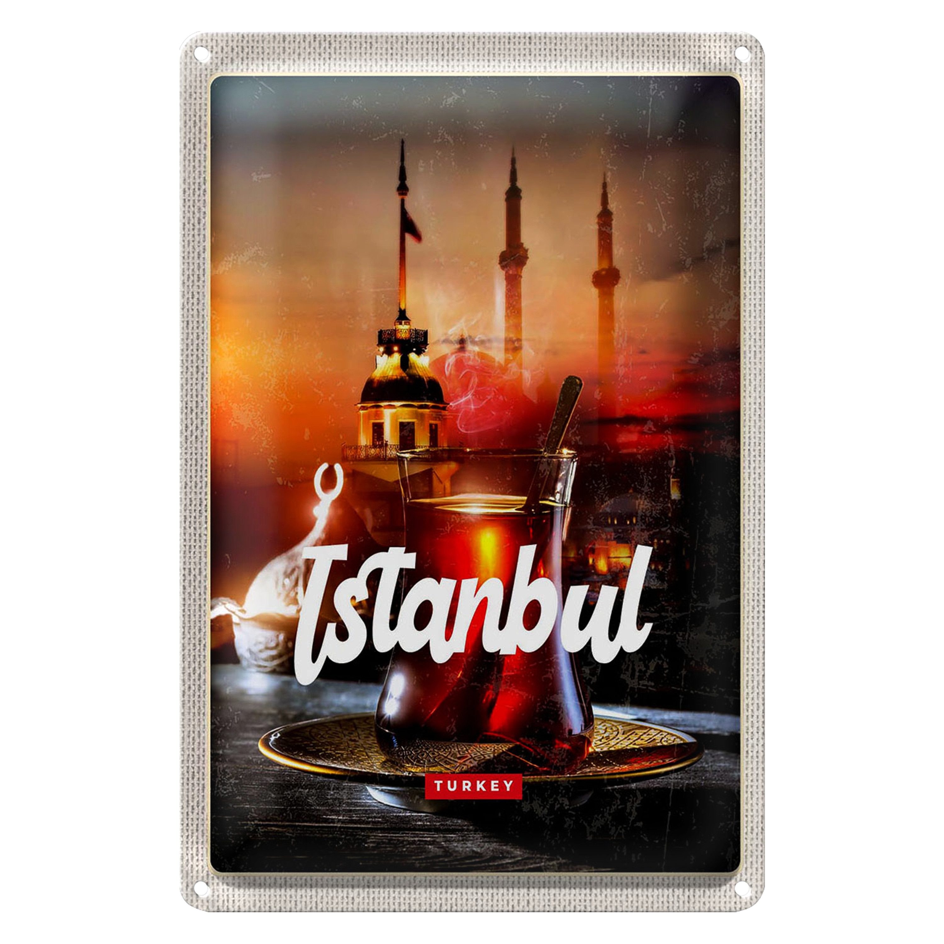 Roomando Metallschild Reise 12x18cm Istanbul Turkey Çay türkischer Tee