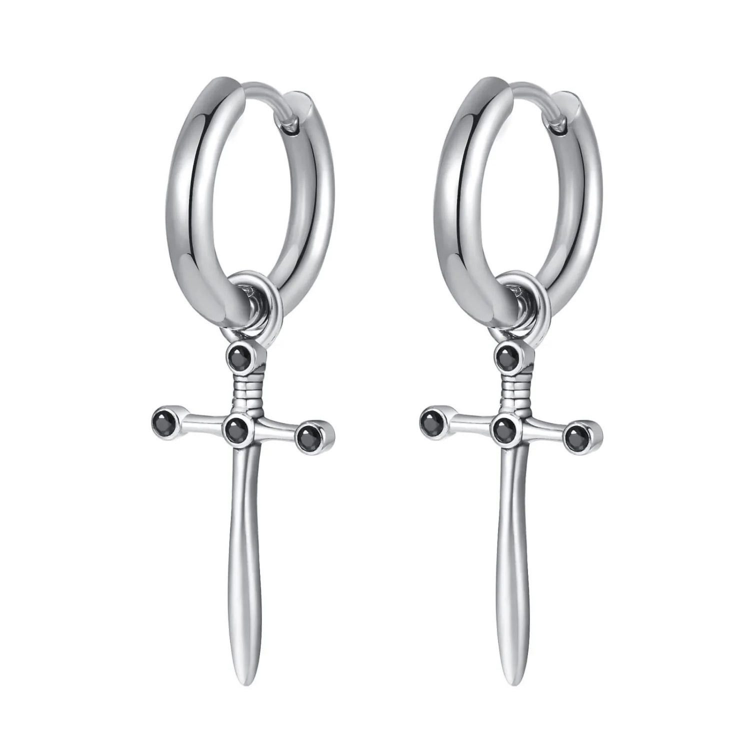 Order & Smile Schmuck Paar Ohrhänger Creolen mit Kreuz: Gothic Schmuck Ohrringe aus Edelstahl