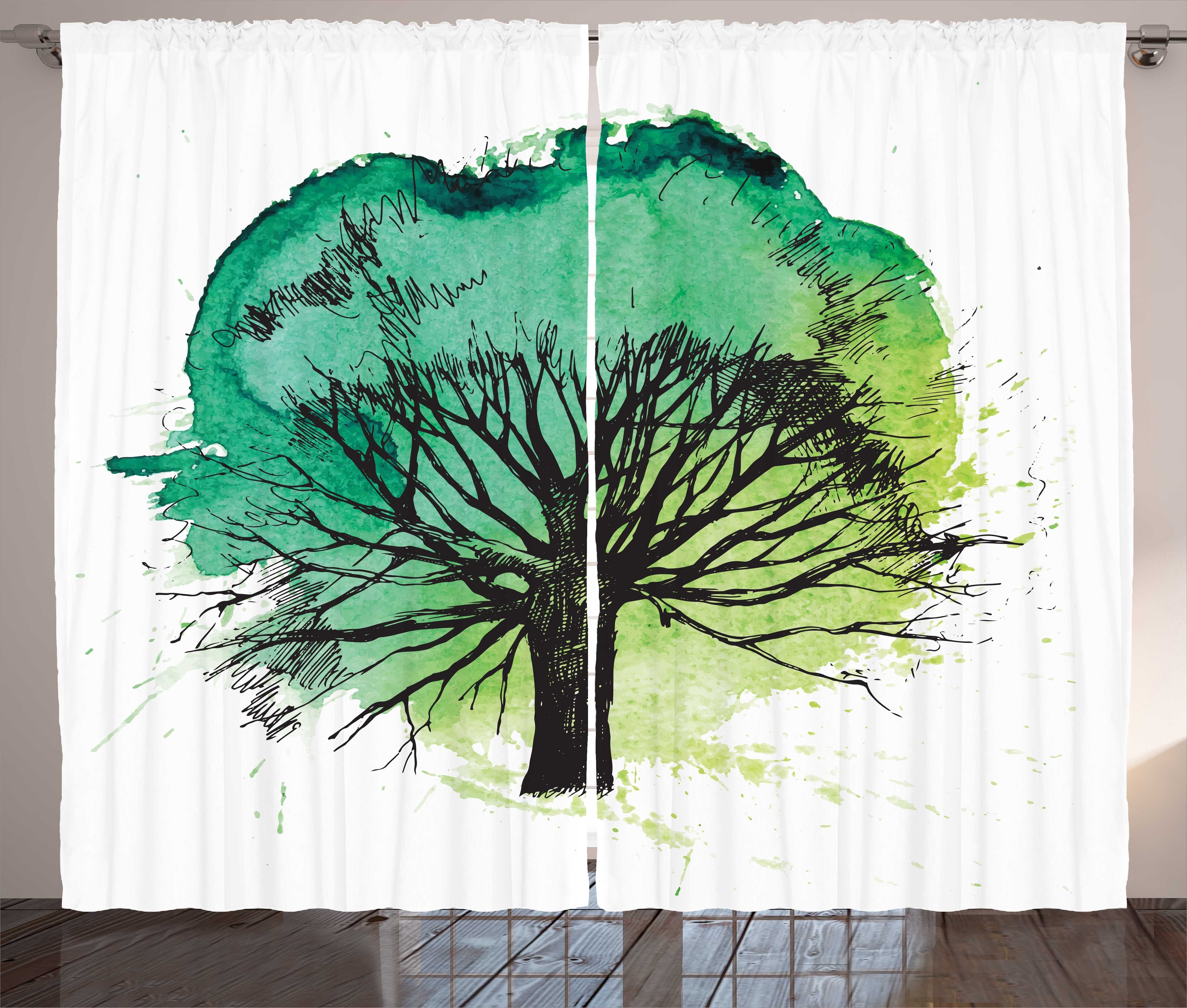 Blatt Haken, Kräuselband und Schlafzimmer Aquarell mit Gardine Weidenbaum Schlaufen Blended Vorhang Abakuhaus,
